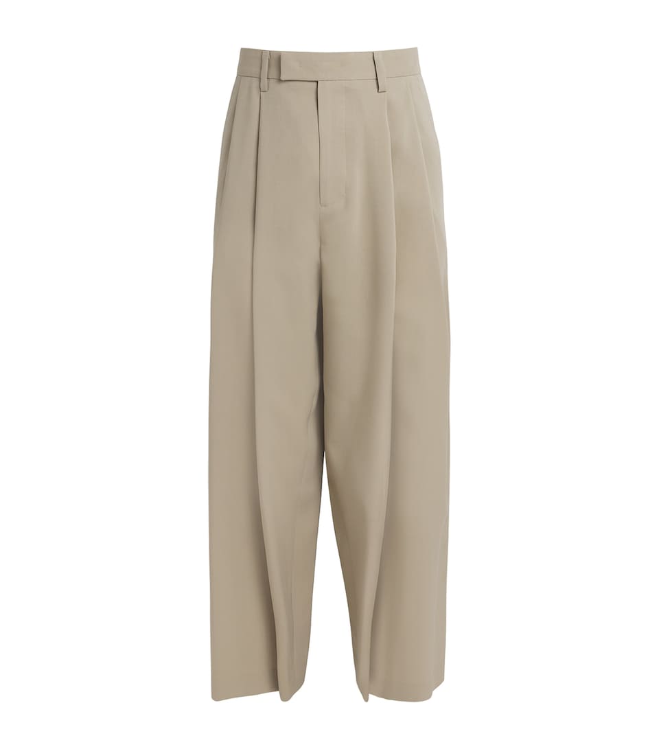 System Mens Double-Pleat Wide-Leg Trousers Khaki Beige