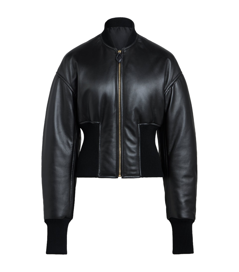 Alaïa Womens Leather Bomber Jacket Noir Alaia