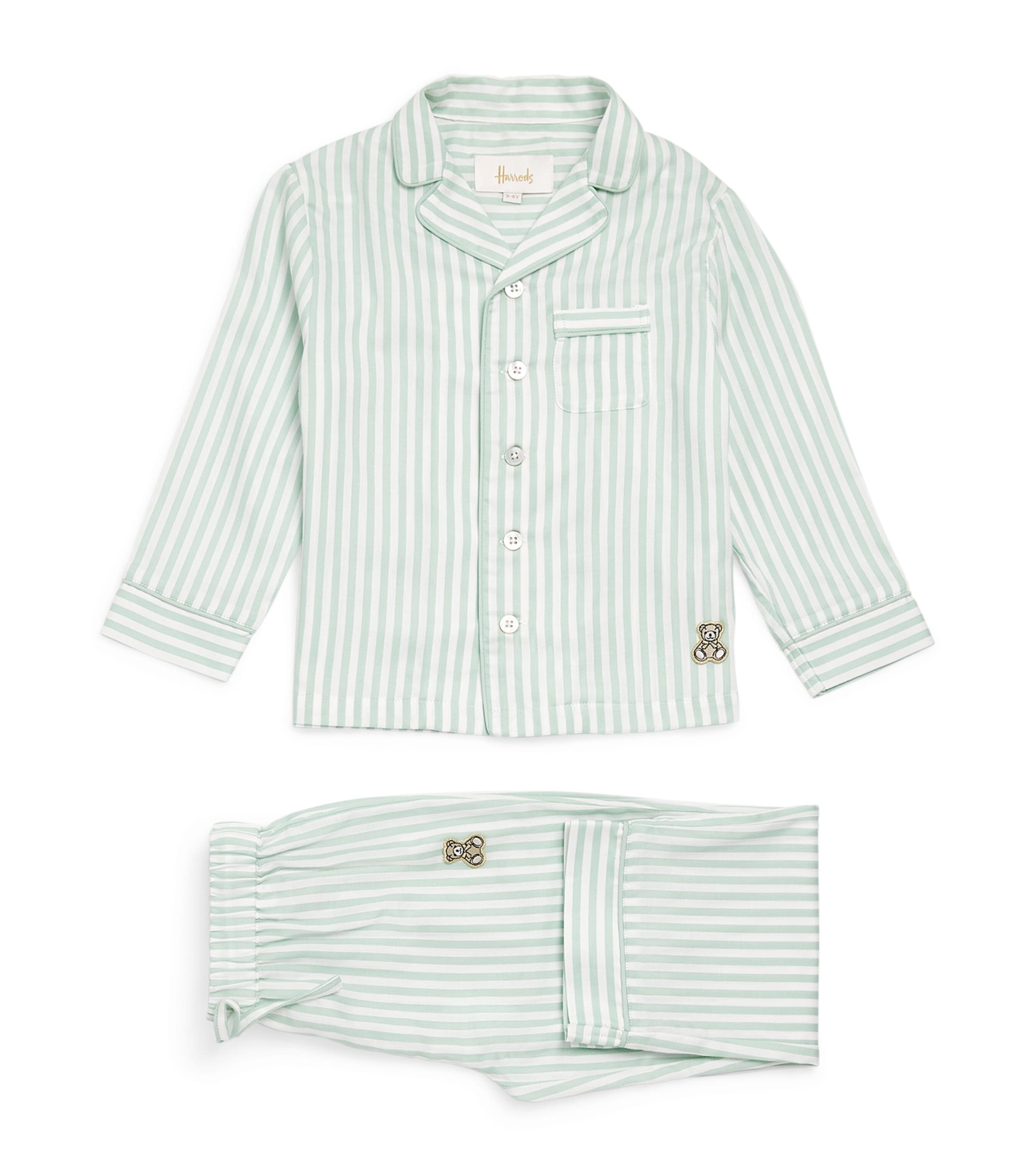 Harrods Cotton Stripe Pyjama Set (2-12 Years) Green