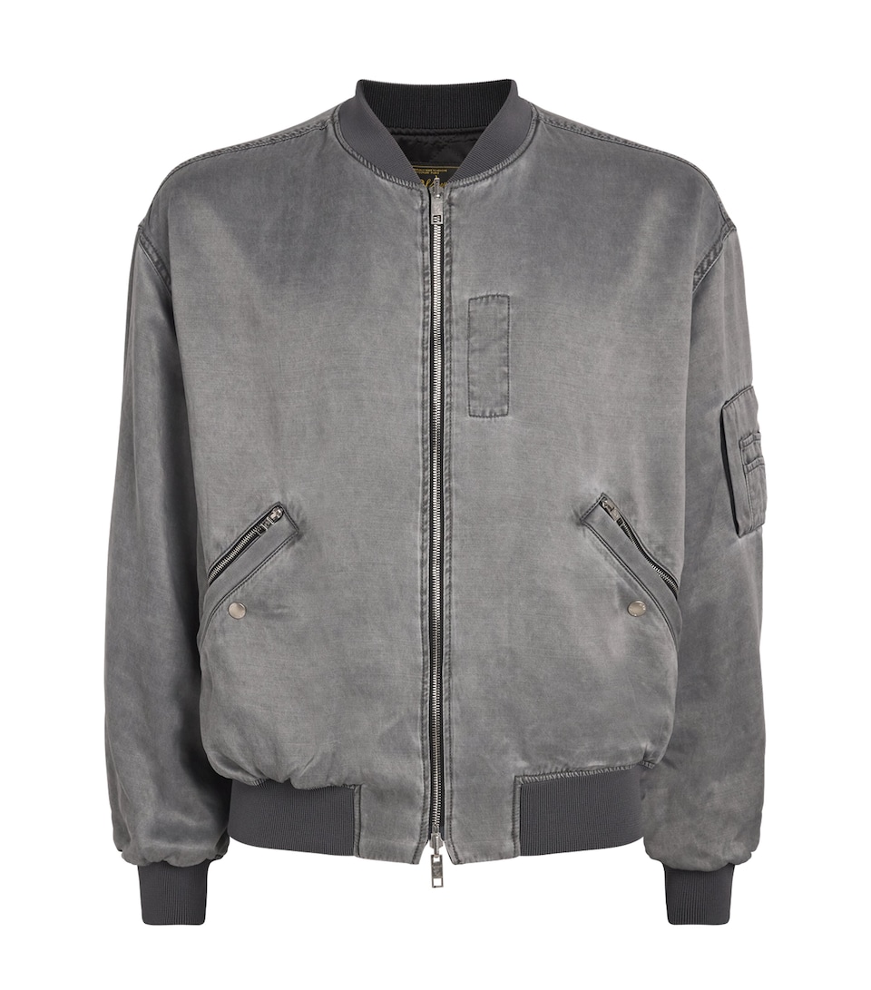 Wooyoungmi Mens Cotton Faded Logo Bomber Jacket Grey