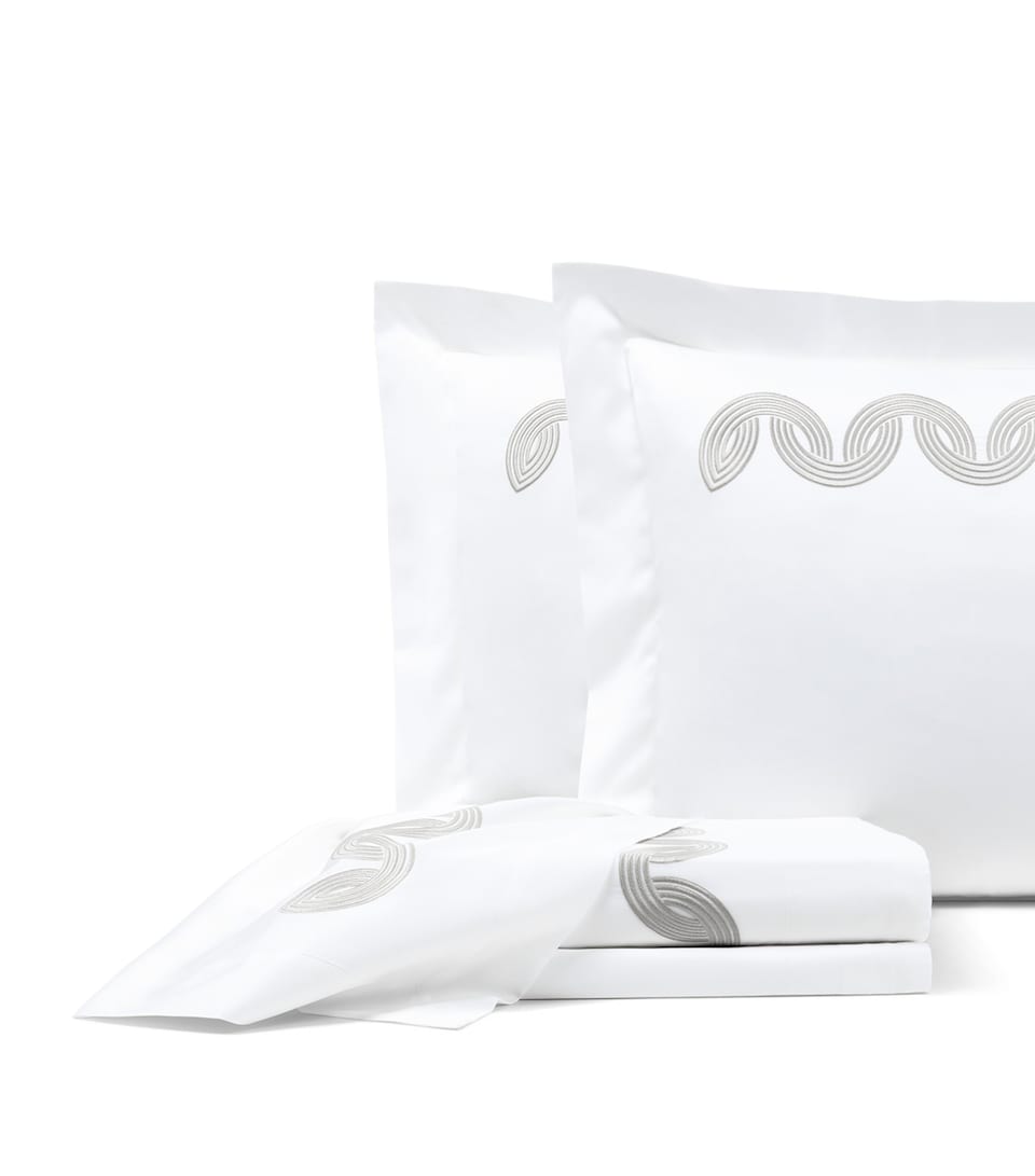 Frette Cotton Grace Avant Garde Embroidery Super King Flat Sheet (270cm x 320cm) Milk/savage B