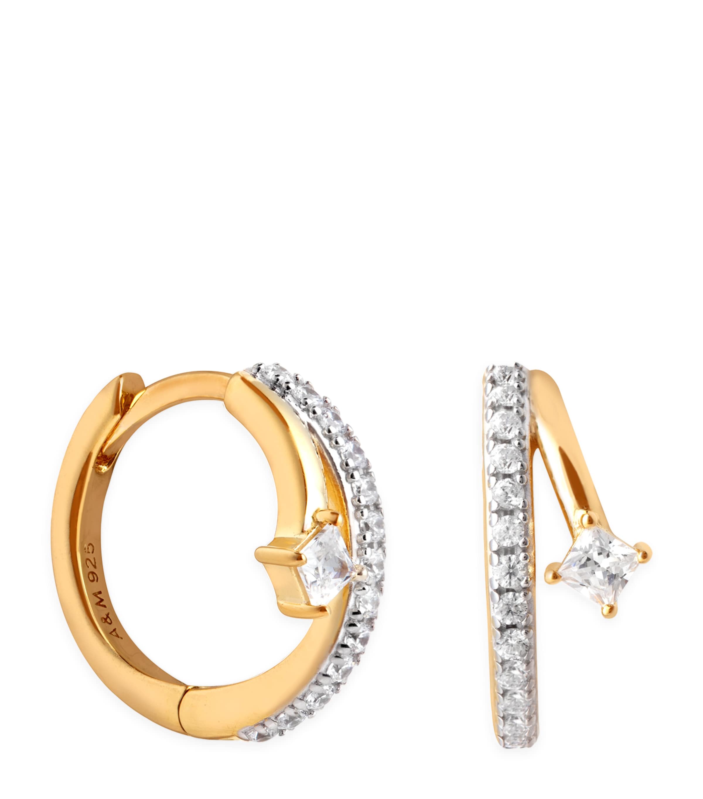 Gold-Plated Sterling Silver and Cubic Zirconia Crystal Illusion Huggie Earrings