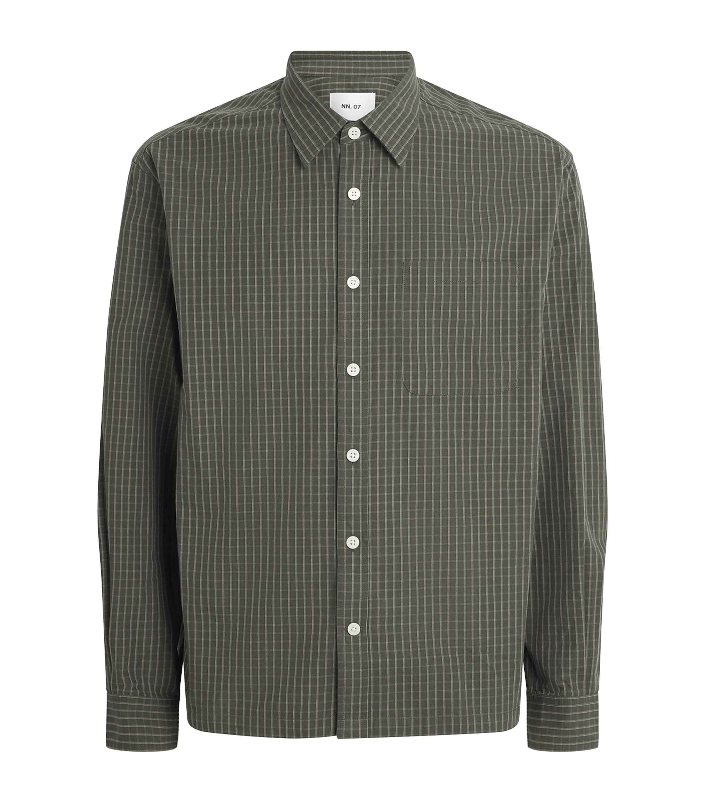 NN.07 Mens Organic Cotton Check Deon Shirt Green Check