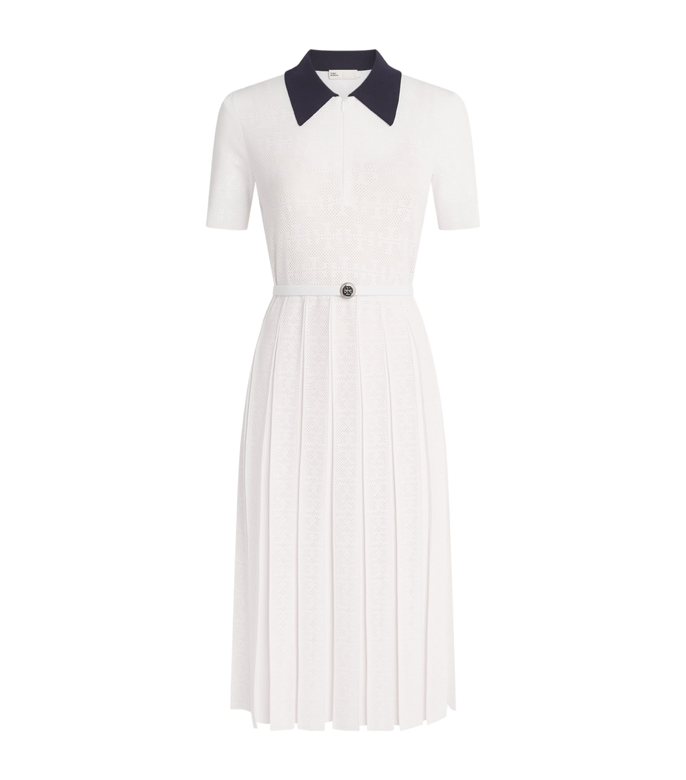 Tory Burch Womens Pointelle-Knit Midi Dress White / Navy