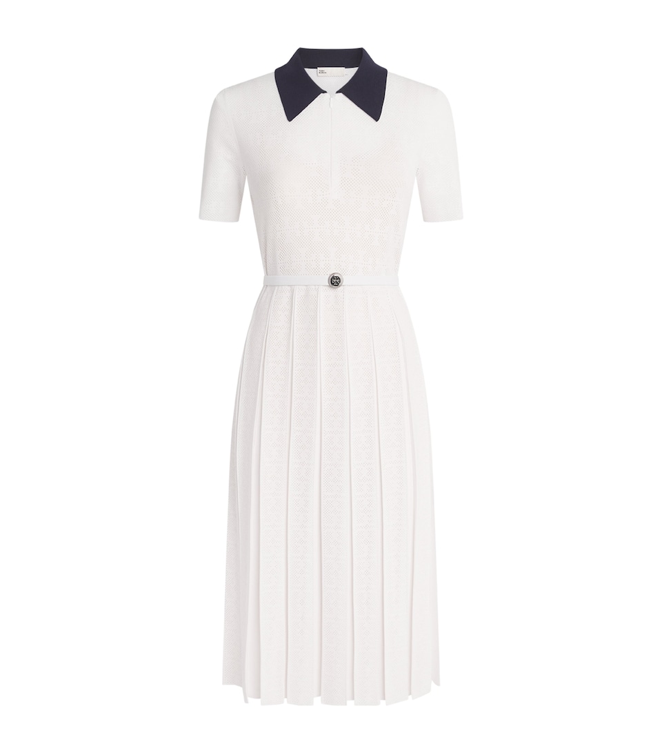 Tory Burch Womens Pointelle-Knit Midi Dress White / Navy