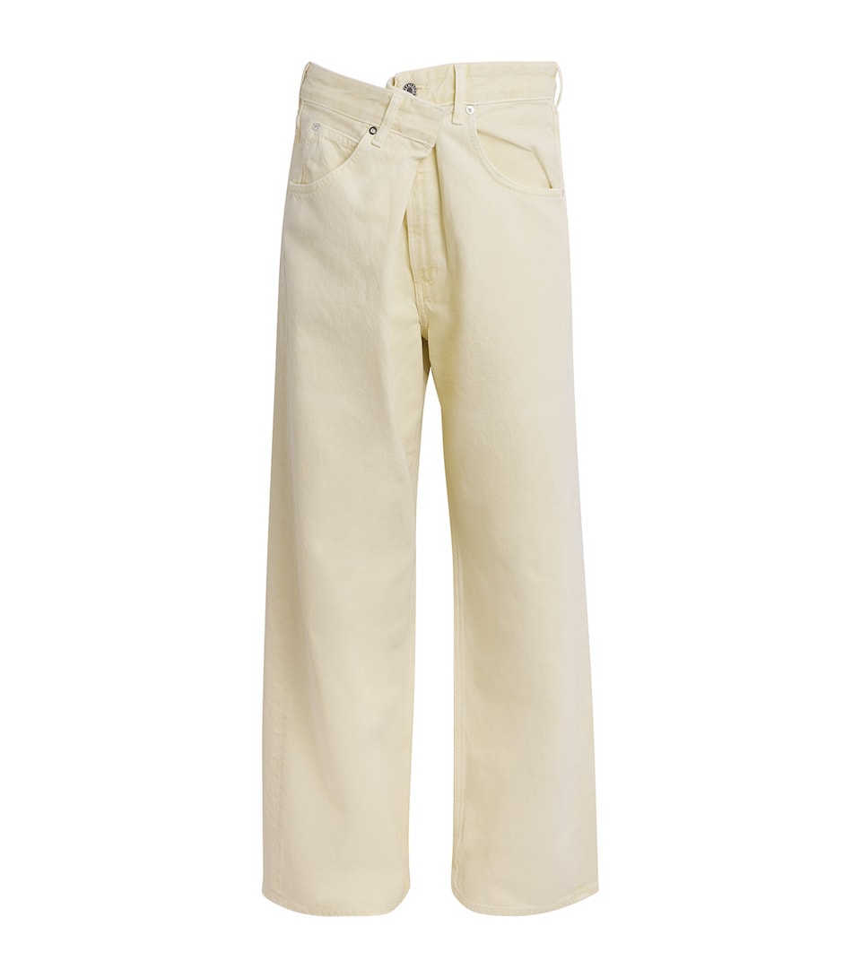 AGOLDE Womens Vana Fold Wide-Leg Jeans Lemon Zest