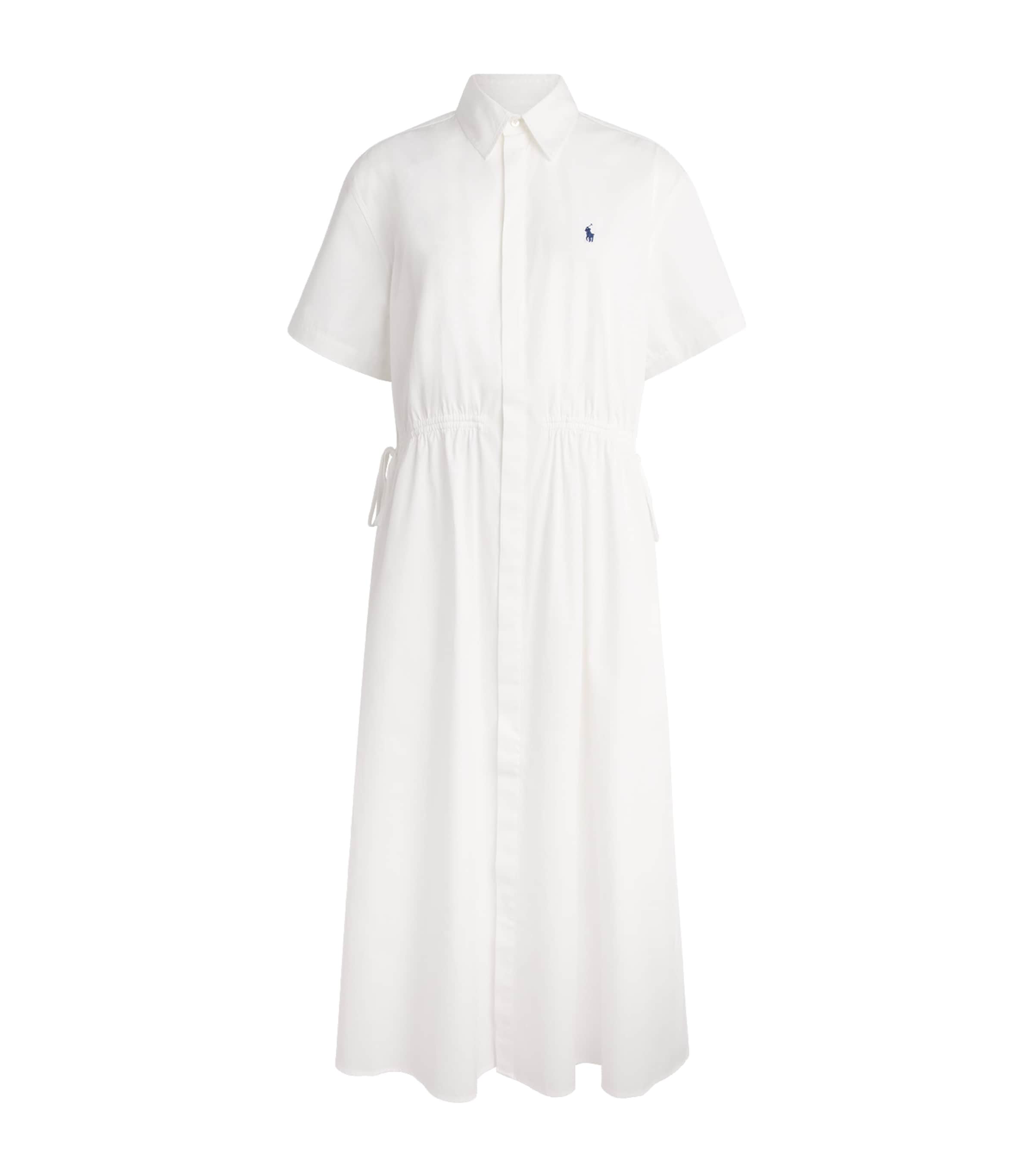 Polo Ralph Lauren Womens Cotton Polo Pony Midi Shirt Dress White