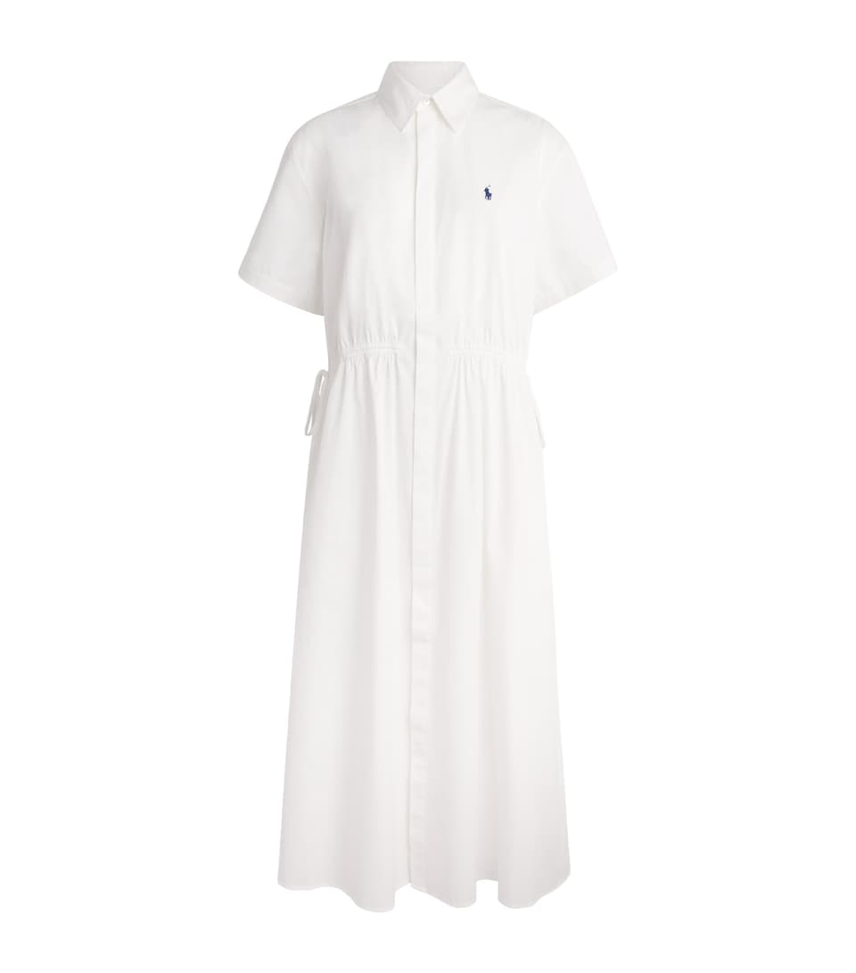 Polo Ralph Lauren Womens Cotton Polo Pony Midi Shirt Dress White