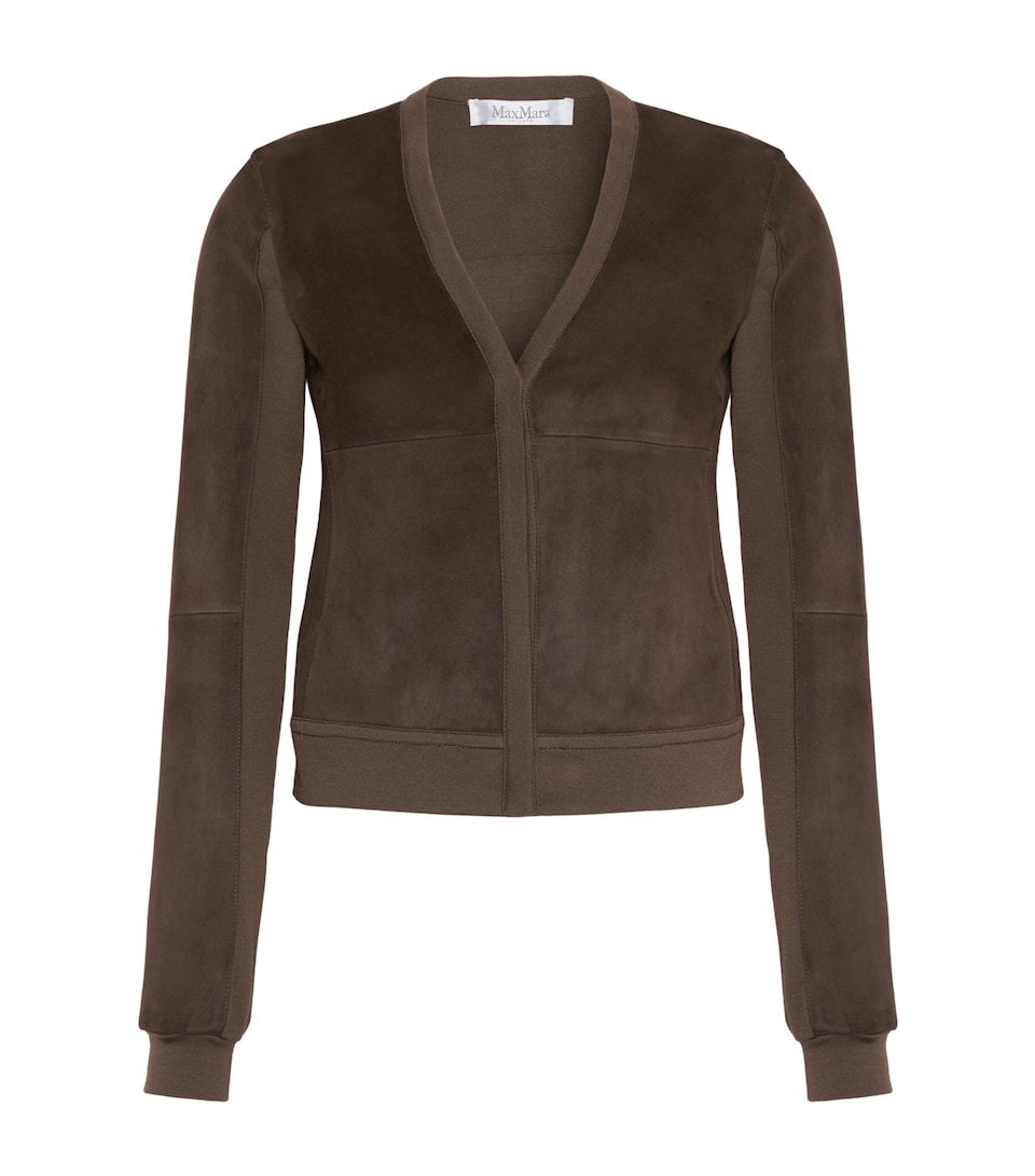 Max Mara Womens Suede V-Neck Jacket Mud