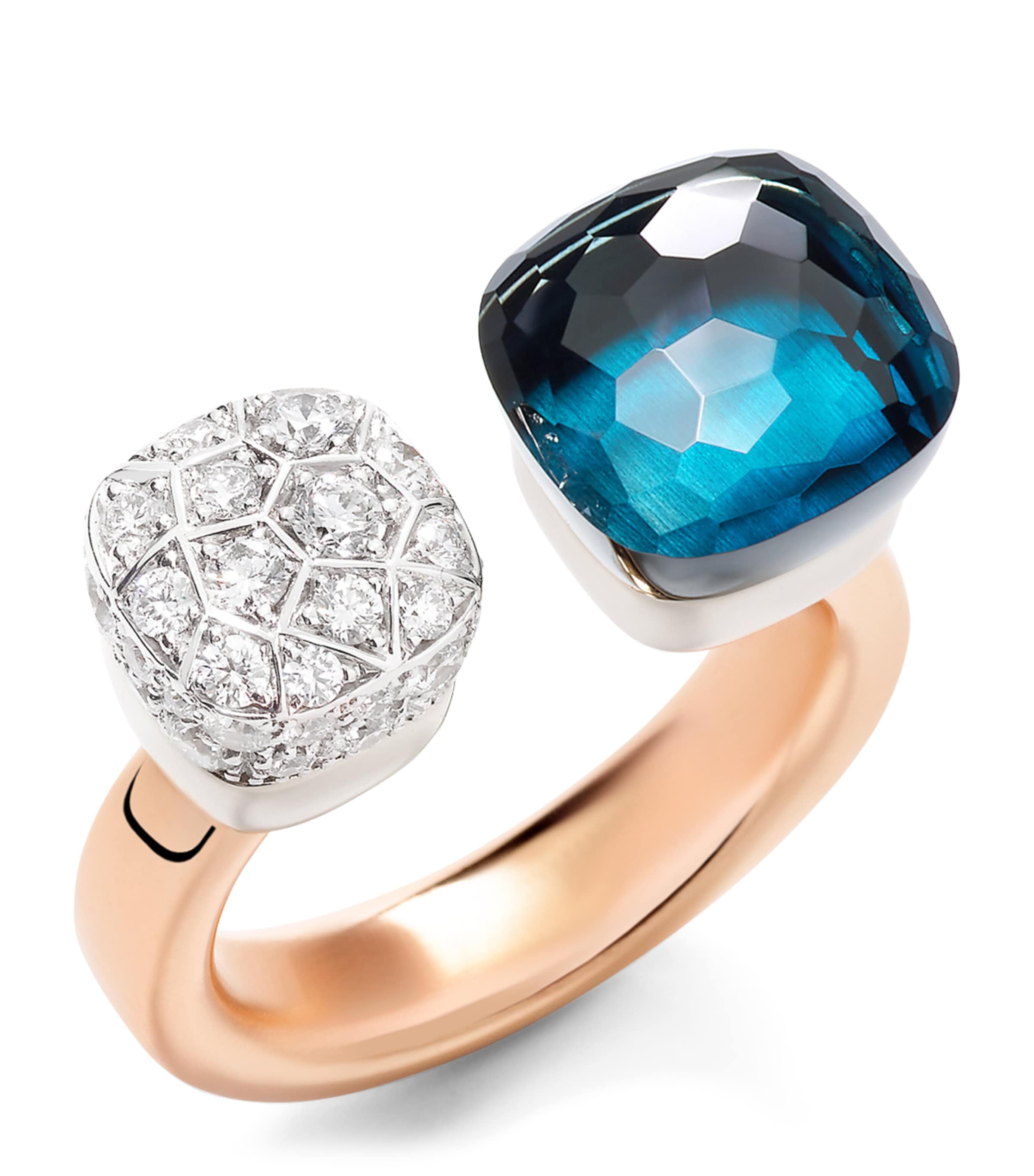 Mixed Gold, Blue Topaz and Diamond Nudo Ring