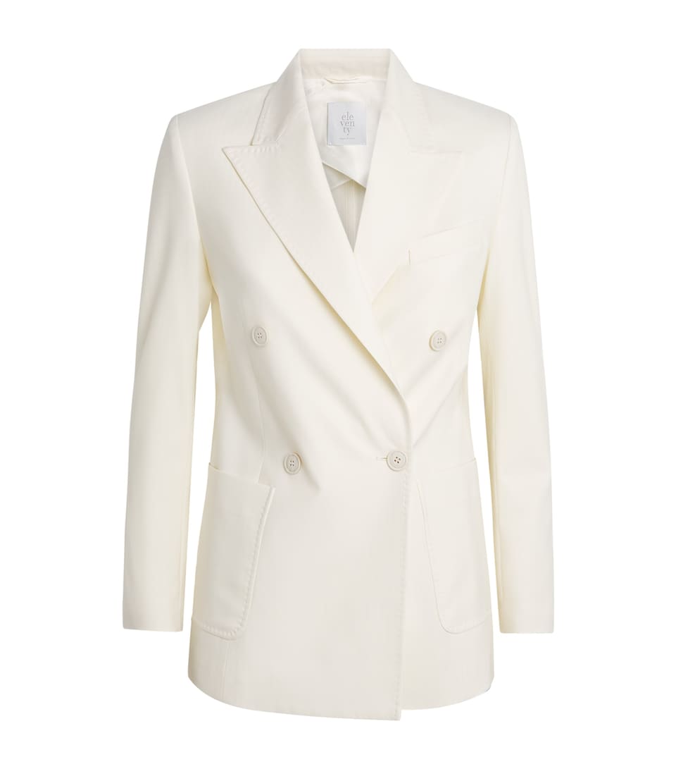 Eleventy Womens Wool-Blend Double-Breasted Blazer Avorio