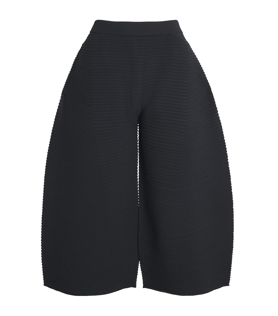 Issey Miyake Womens Corrugated Knit Cropped Trousers Black