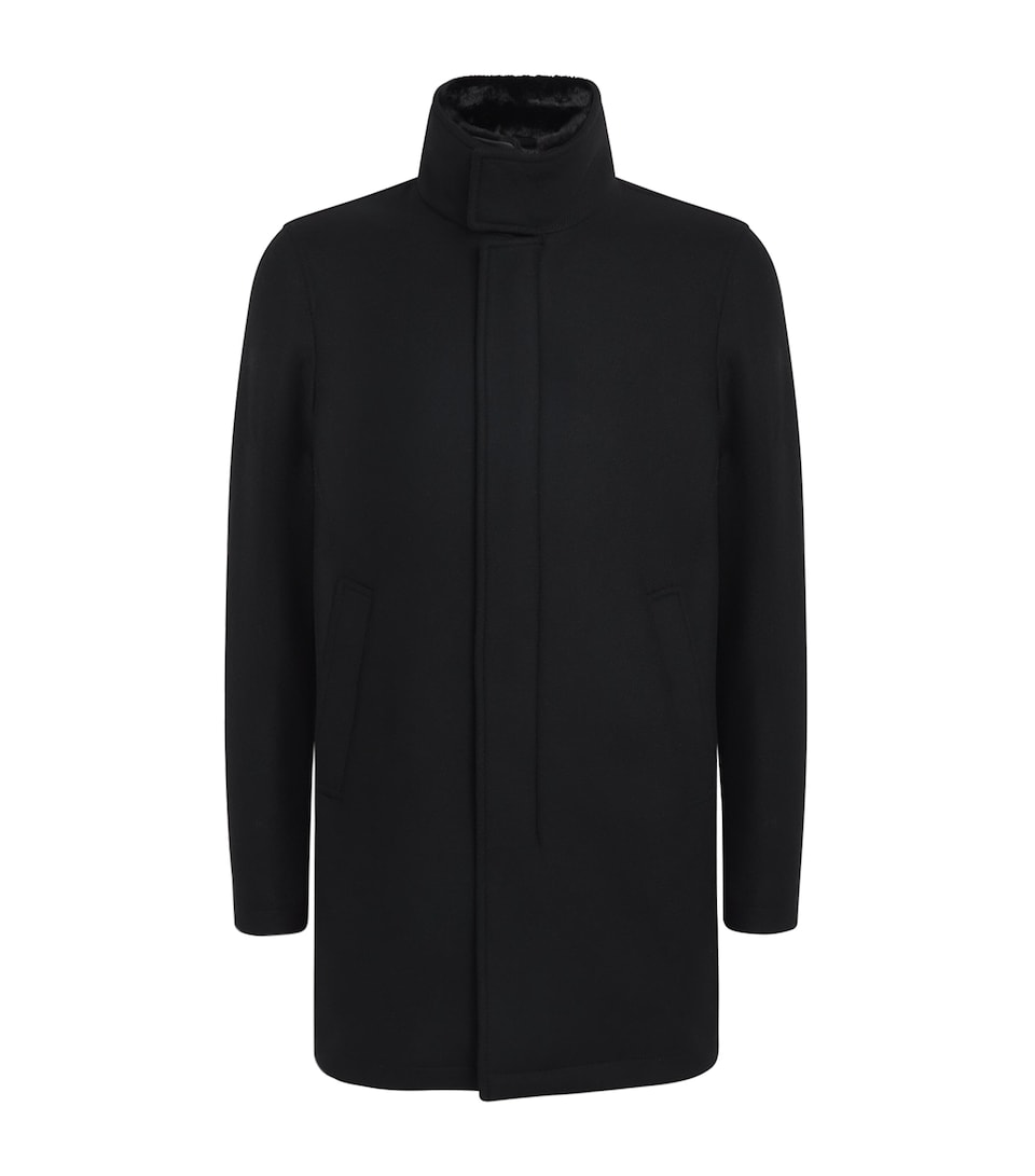 Herno Mens Virgin Wool-Blend Car Coat Nero