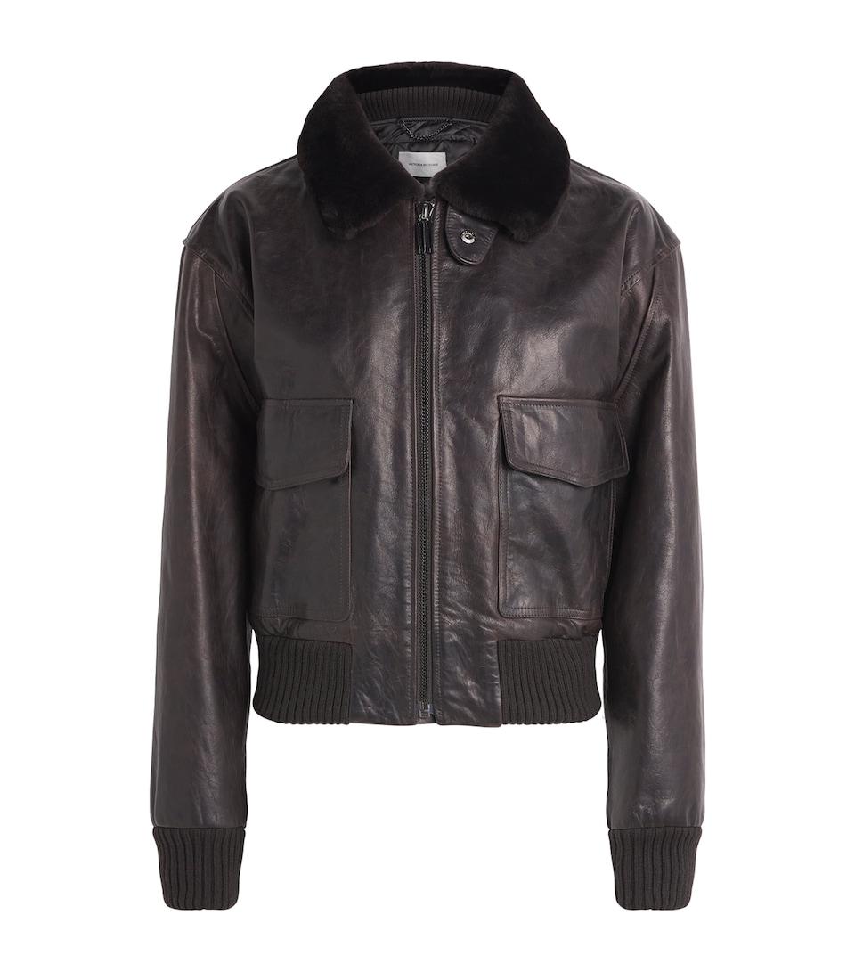 Victoria Beckham Womens Aviator Leather Jacket Dark Earth