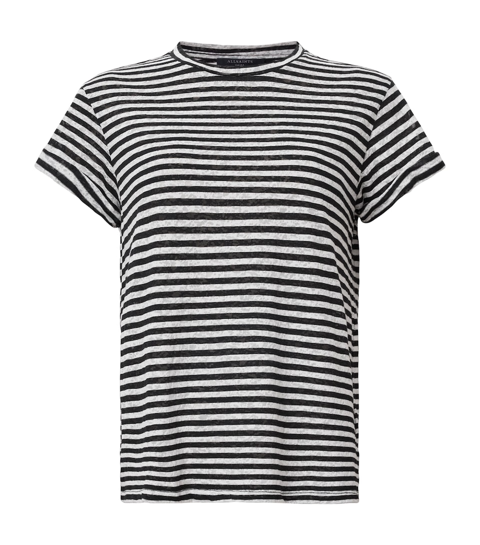 AllSaints Womens Organic Cotton-Blend Stripe Anna T-Shirt Chalk/ink