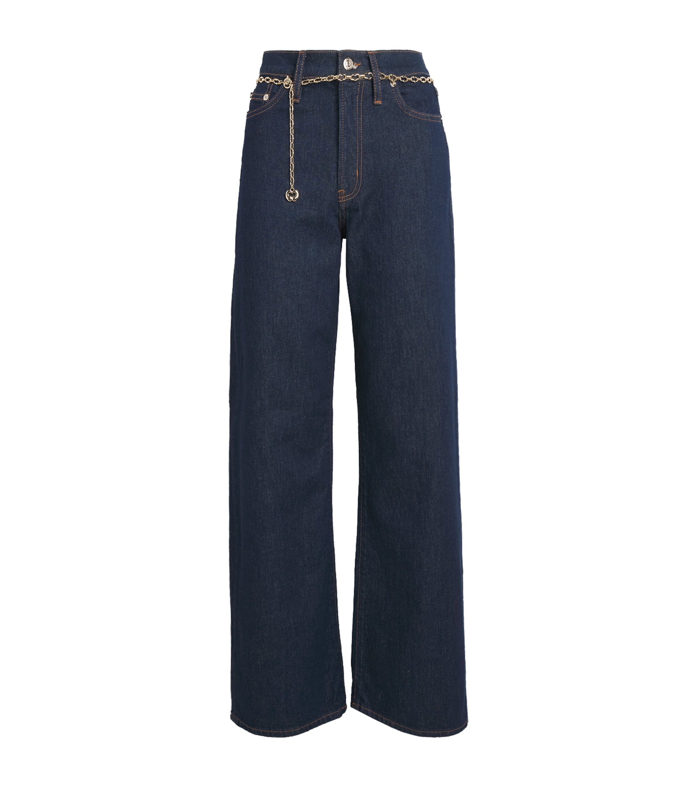 Maje Womens Chain Belt Wide-Leg Jeans Navy