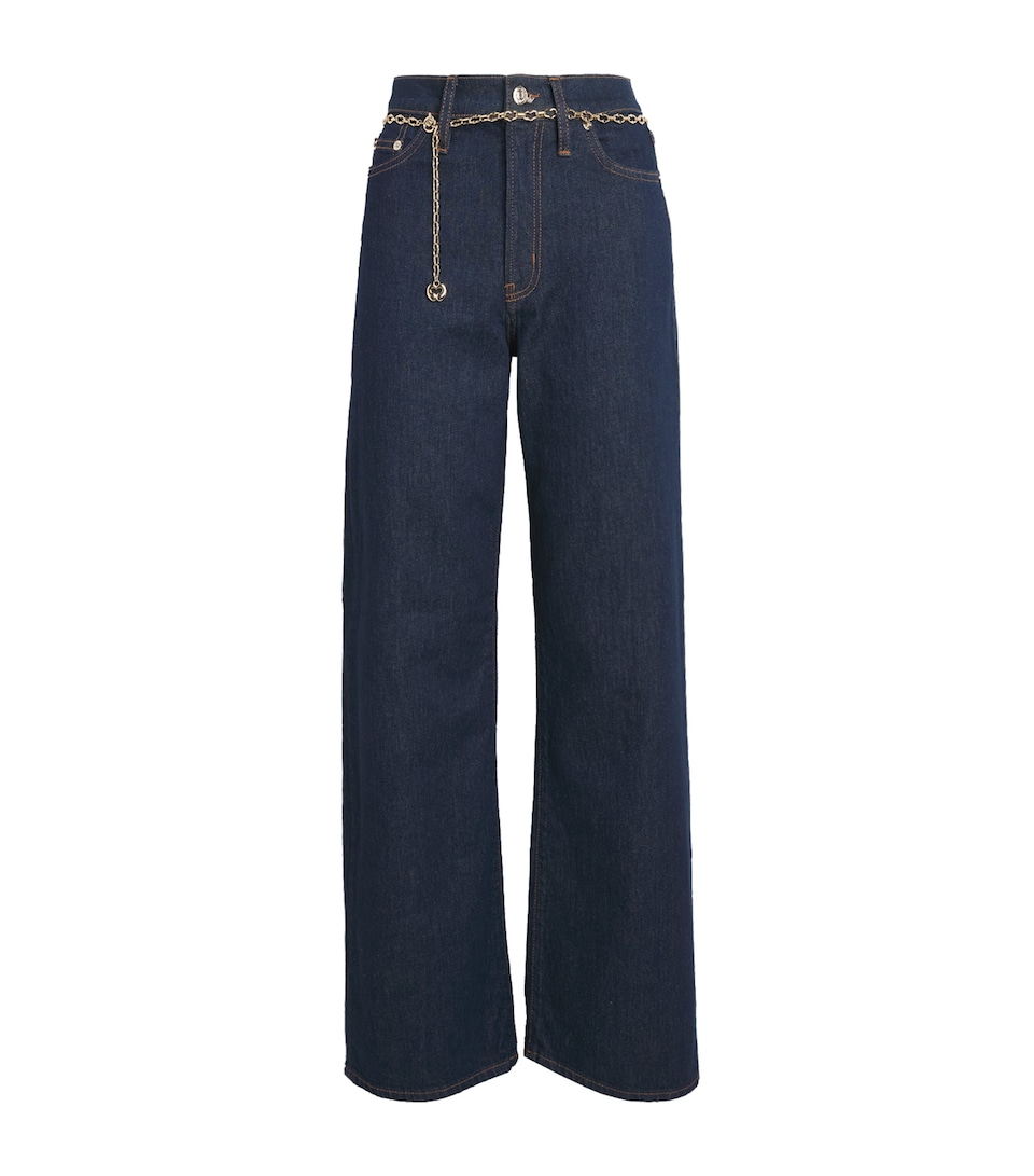 Maje Womens Chain Belt Wide-Leg Jeans Navy
