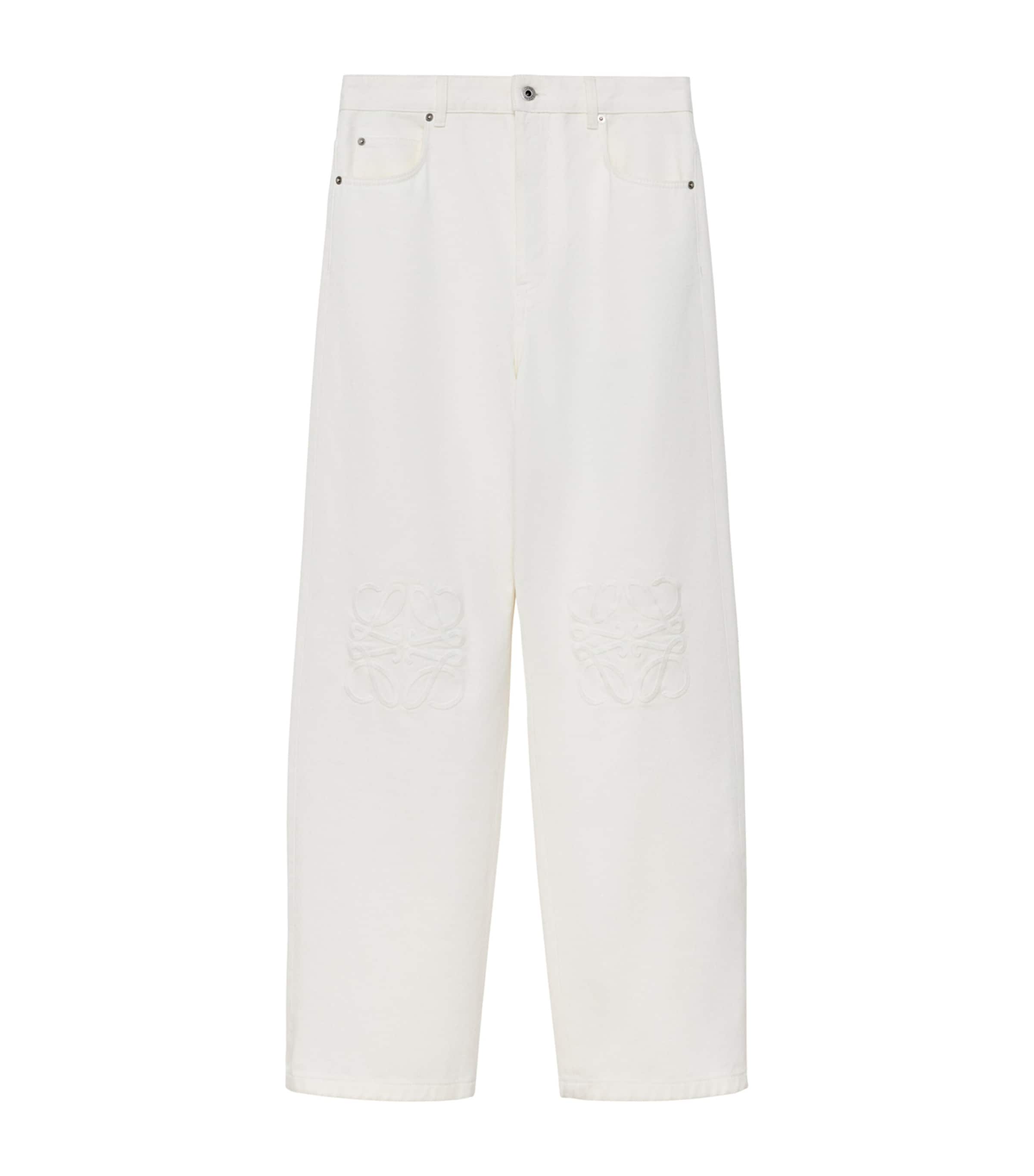 LOEWE Mens Anagram Baggy Jeans White