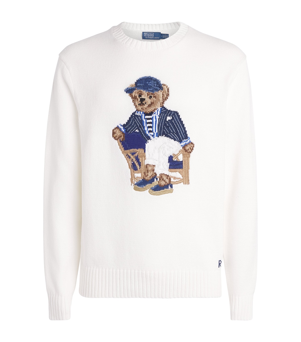 Polo Ralph Lauren Mens Cotton Jacquard Newport Bear Sweater Deckwash White