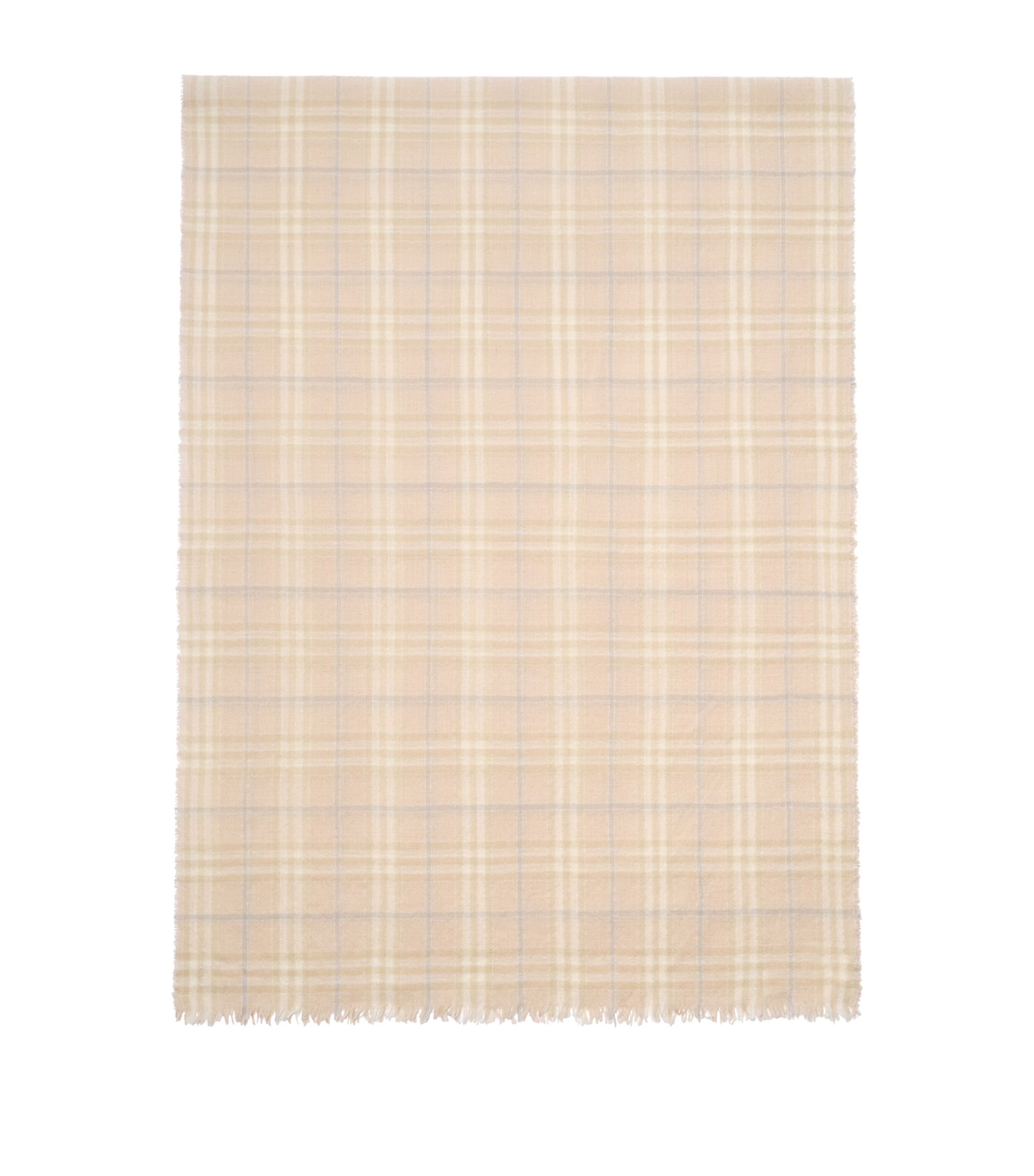 Burberry Wool-Blend Embellished Check Scarf Sesame Beige