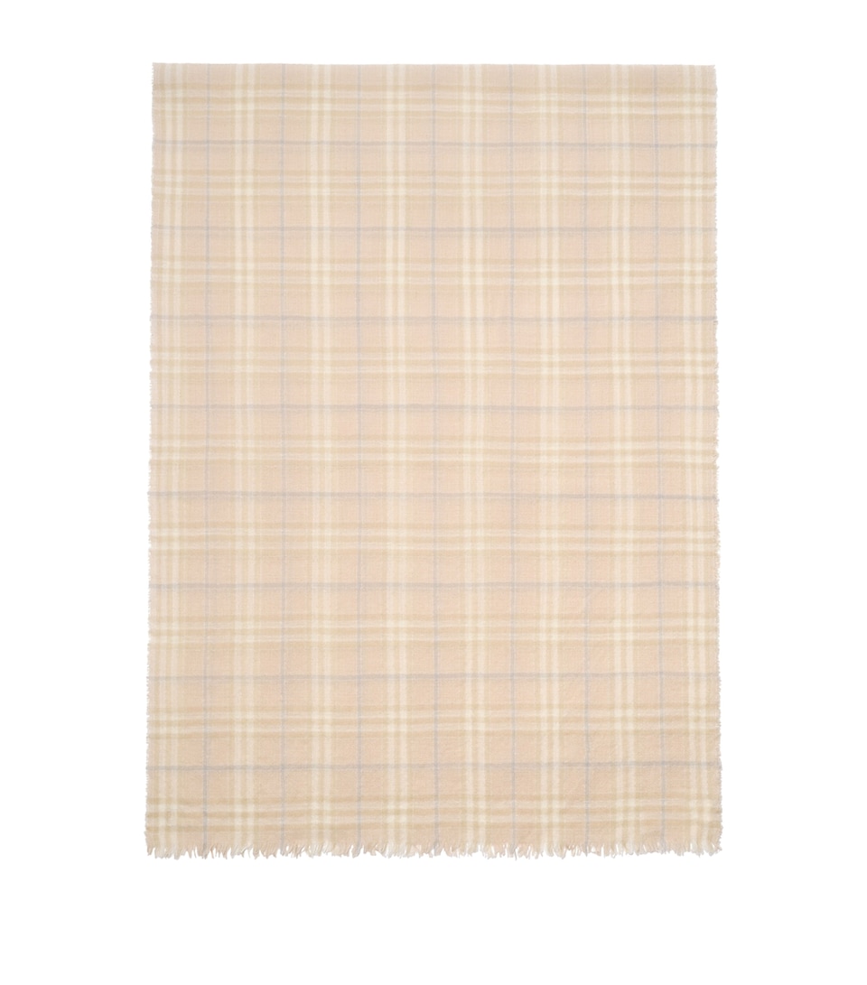 Burberry Wool-Blend Embellished Check Scarf Sesame Beige