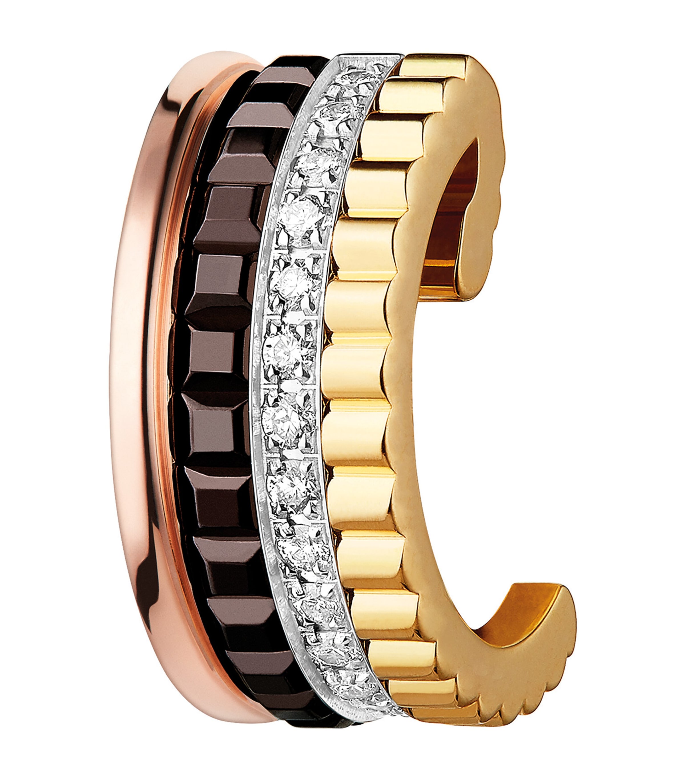 Small Mixed Gold and Diamond Quatre Classique Single Ear Clip