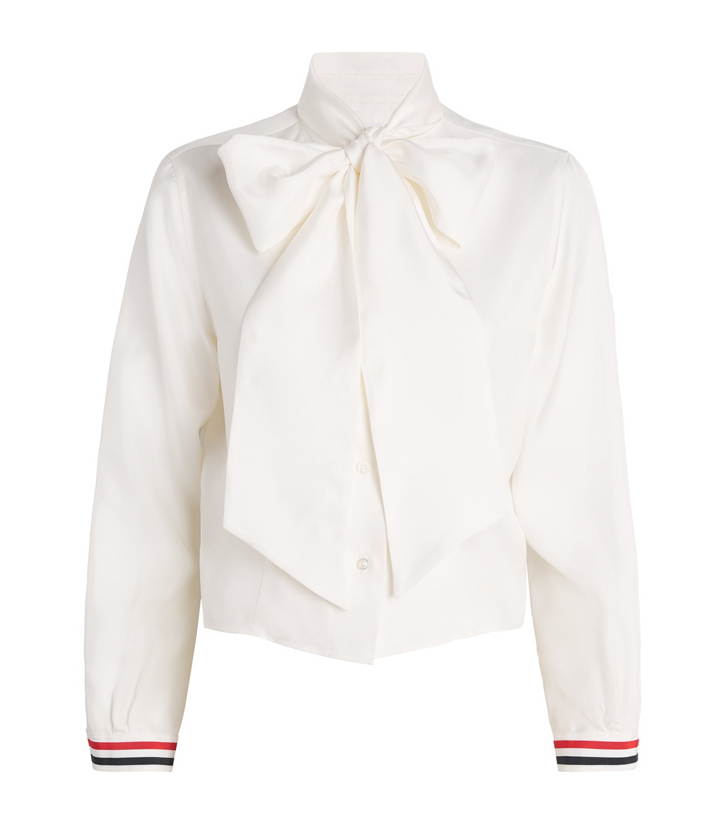 Thom Browne Womens Silk Bow-Collar Blouse White