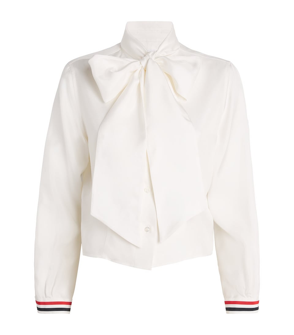 Thom Browne Womens Silk Bow-Collar Blouse White