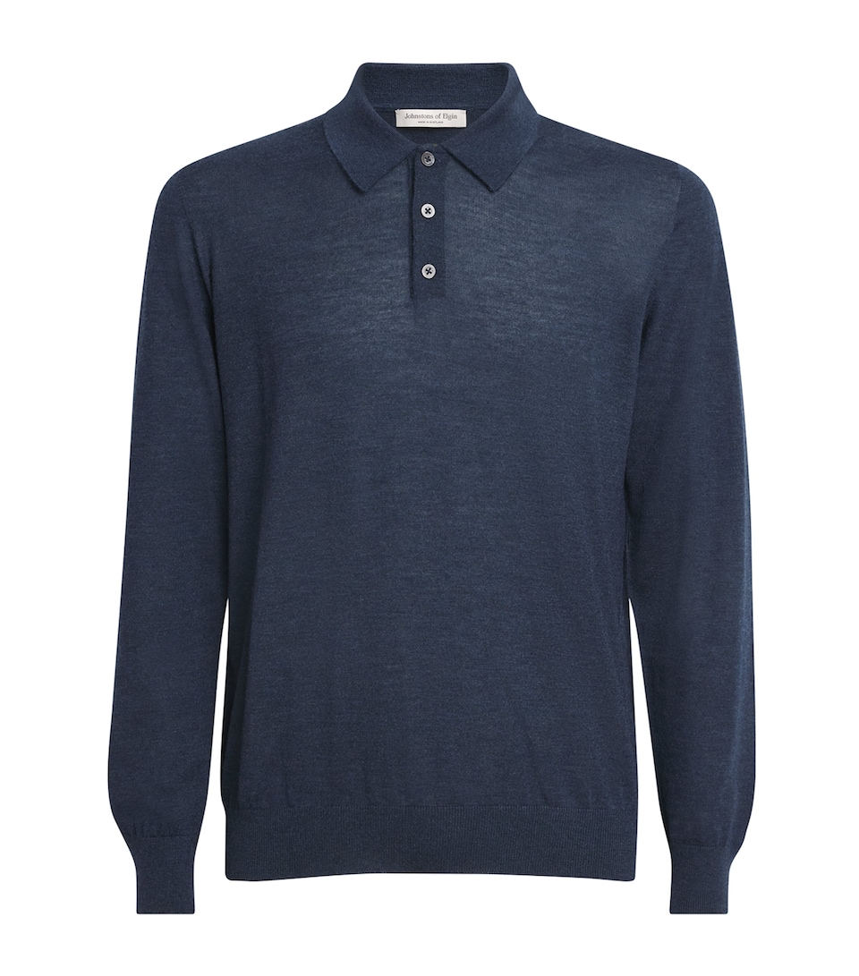 Johnstons Of Elgin Mens Superfine Cashmere Polo Shirt Barra Navy