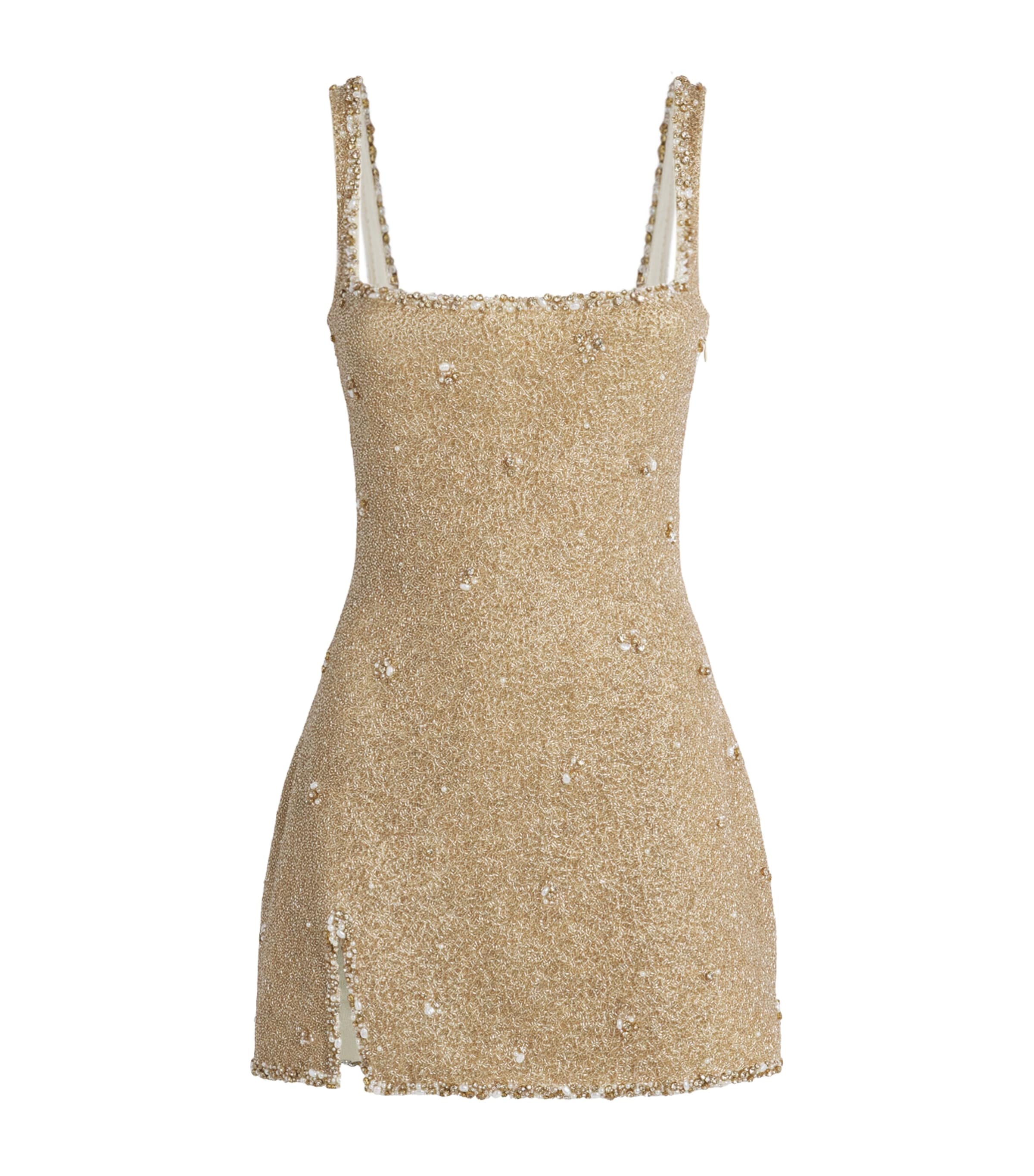 Clio Peppiatt Womens Embellished Athena Mini Dress Champagne