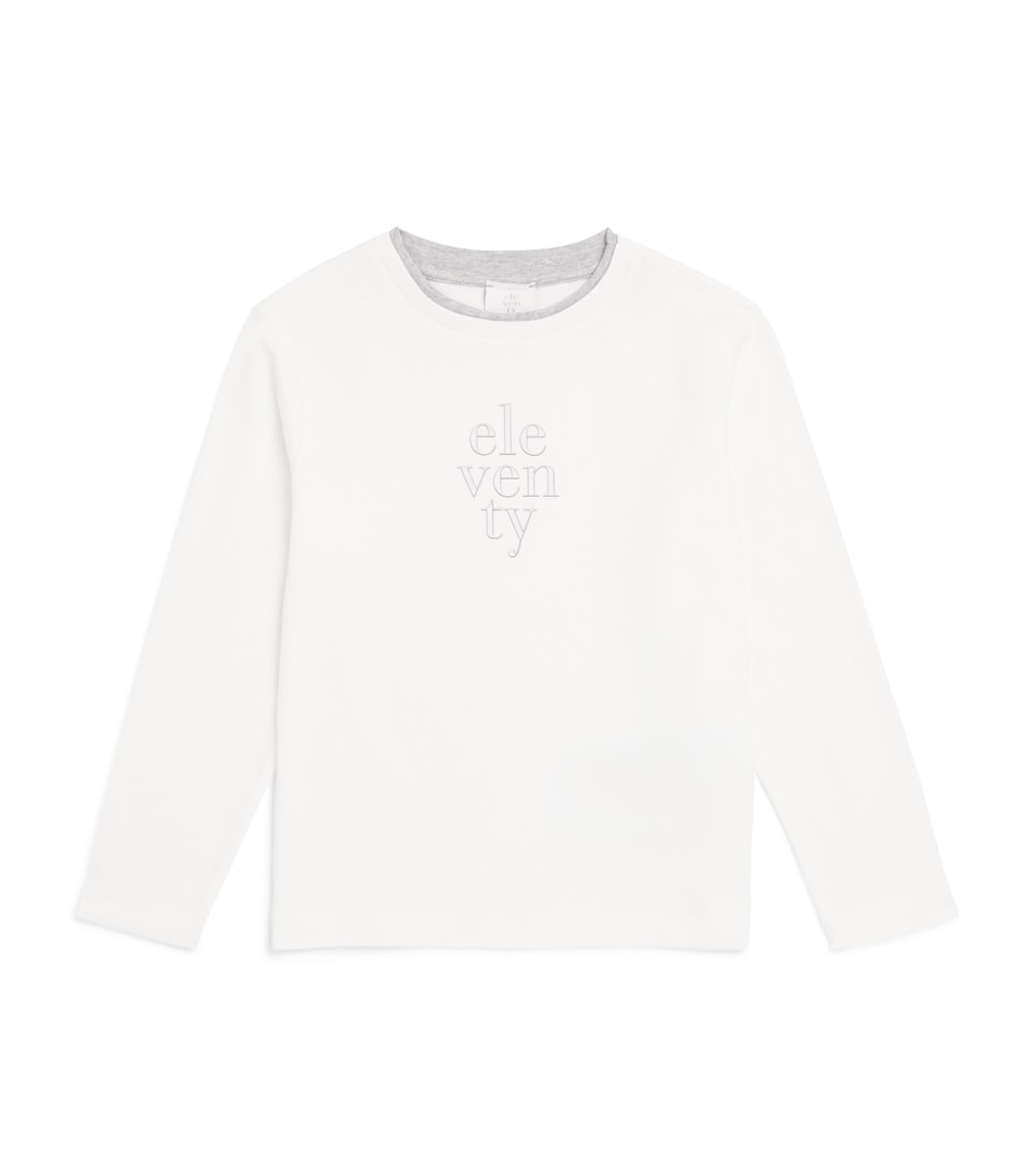 Eleventy Kids Cotton Logo T-Shirt (2-16 Years) Ivory/grey