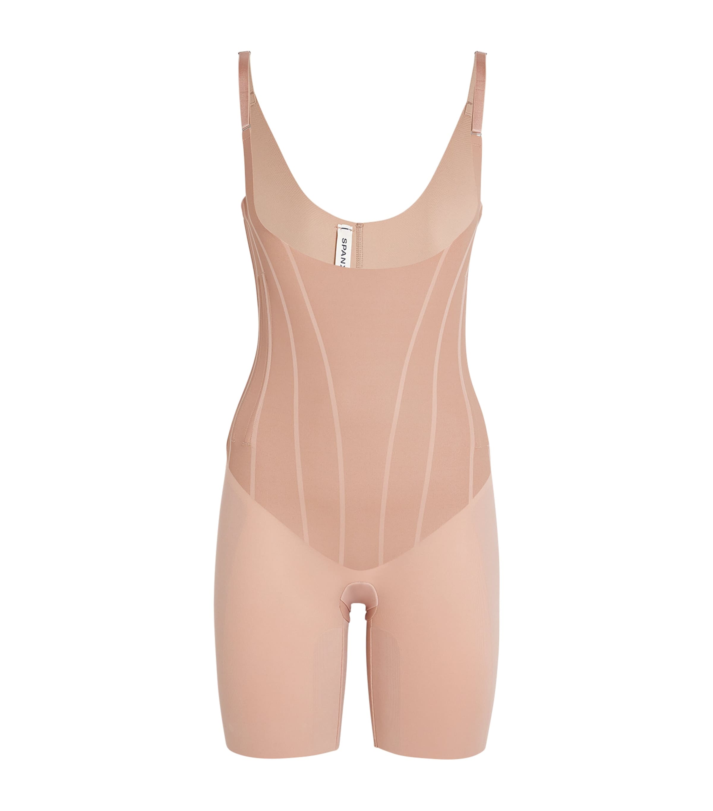 SPANX Womens SPANXsupersculpt TotalContour Open-Bust Mid-Thigh Bodysuit Natural Bronze