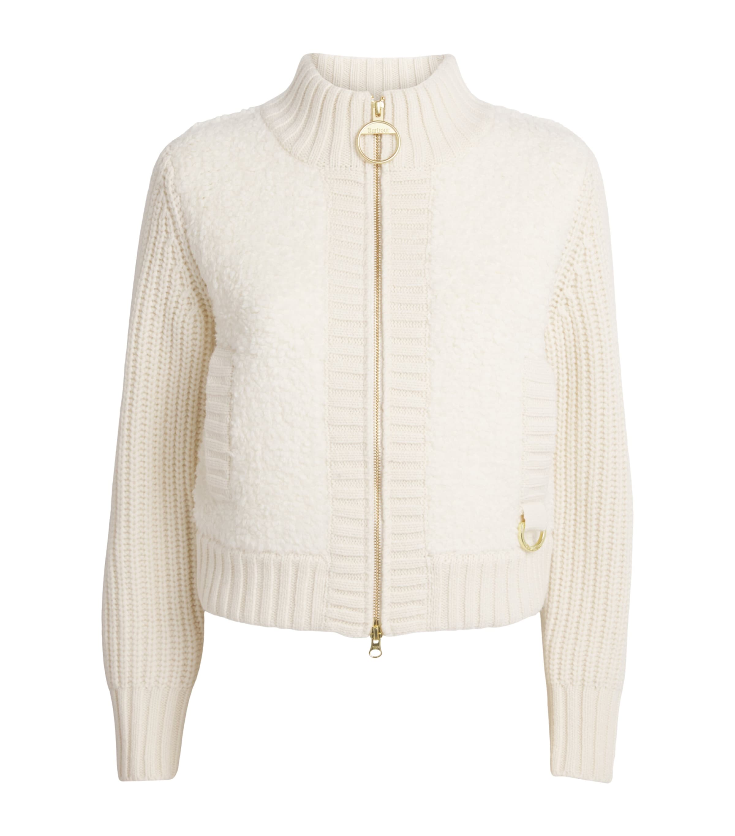 Barbour Womens Knitted Zip-Up Cardigan Ecru