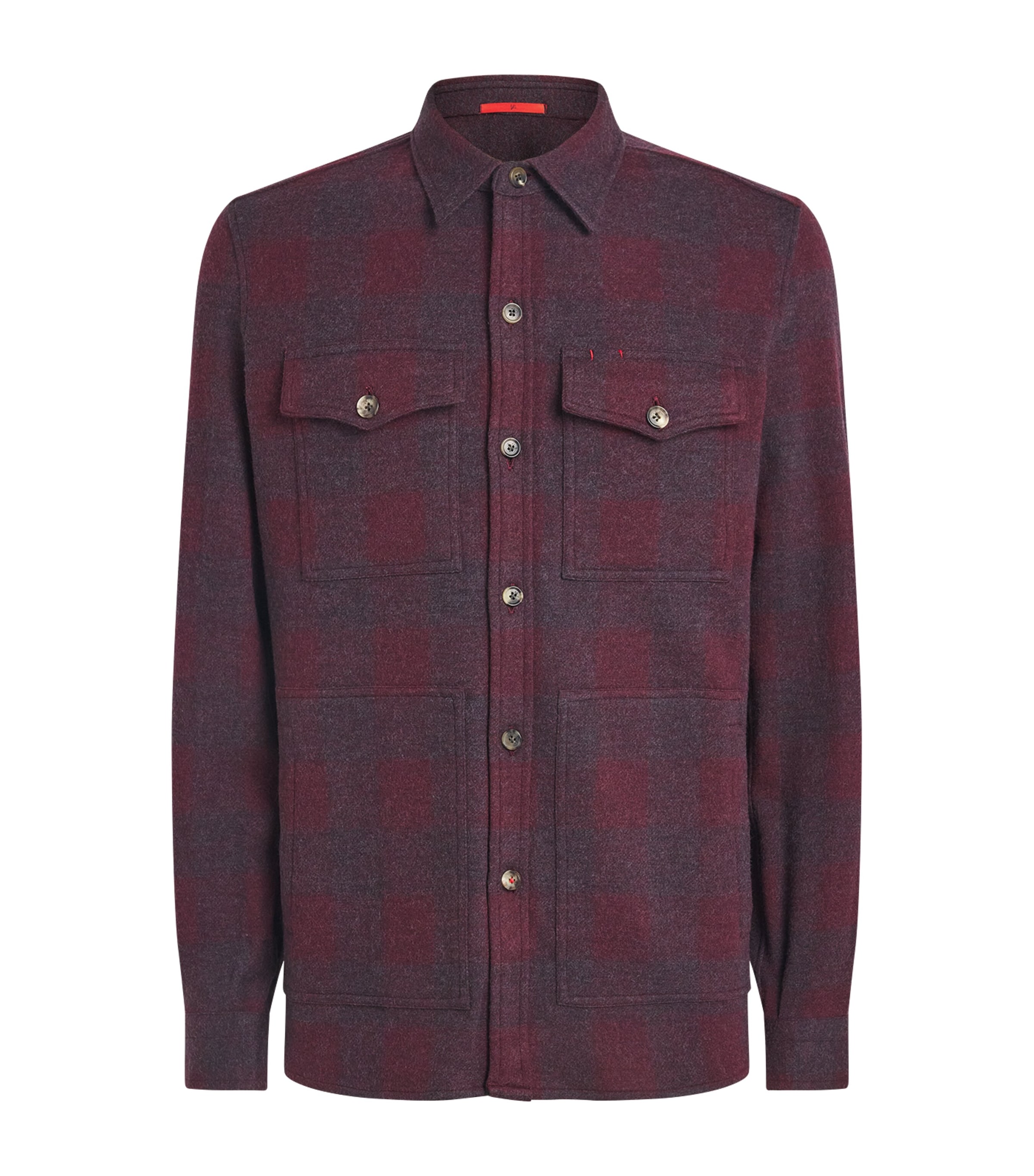 Isaia Mens Wool Check Overshirt