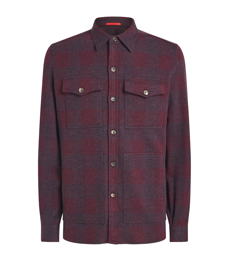 Isaia Mens Wool Check Overshirt