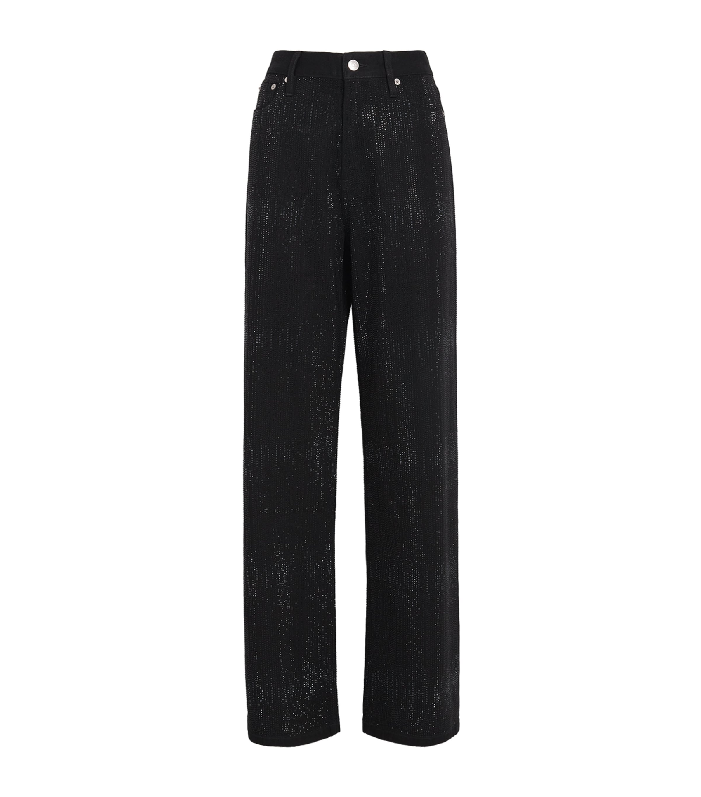 Rhinestone-Embellished Wide-Leg Jeans