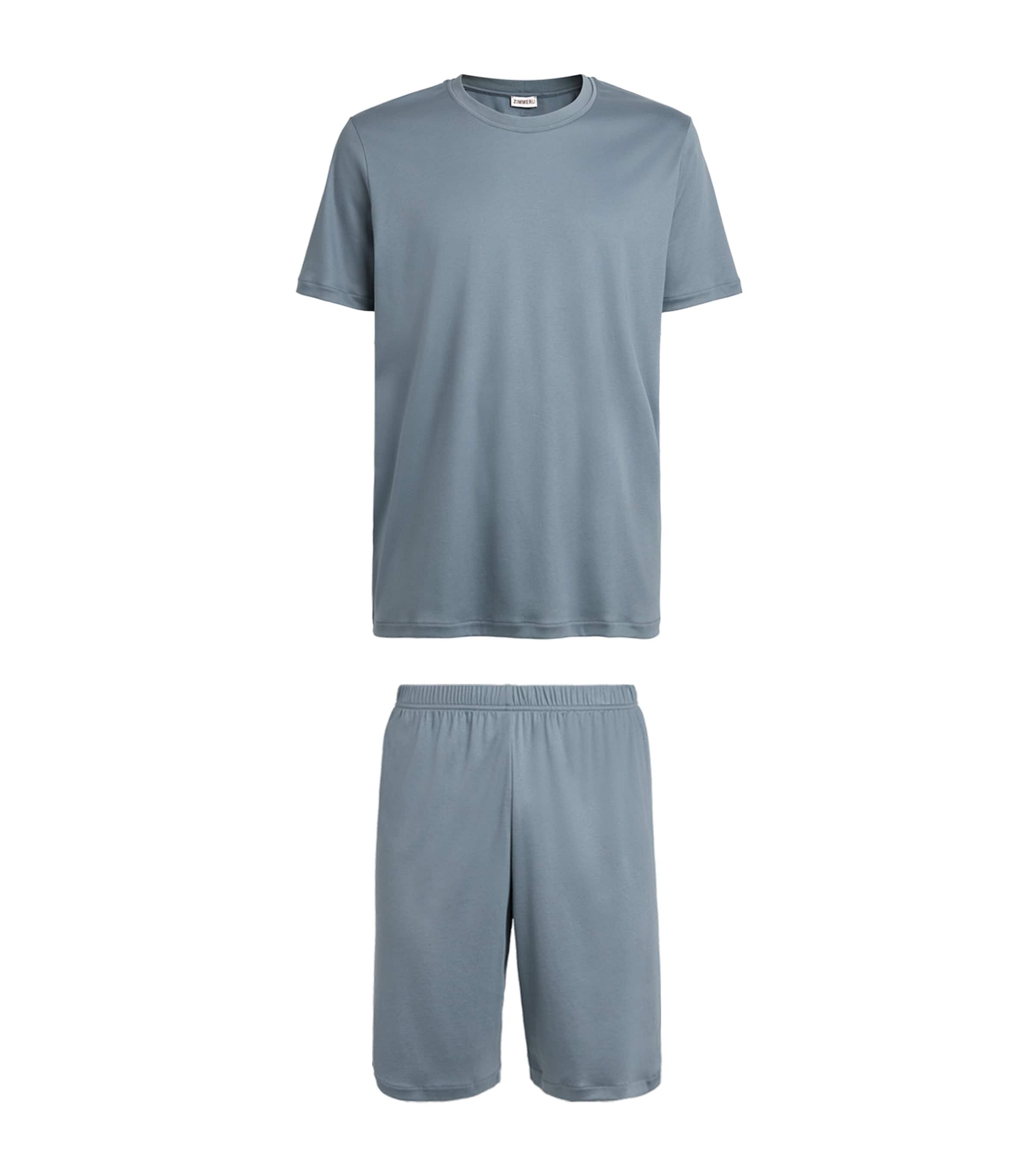 Zimmerli Mens Sea Island Cotton Short Pyjama Set Light Slate