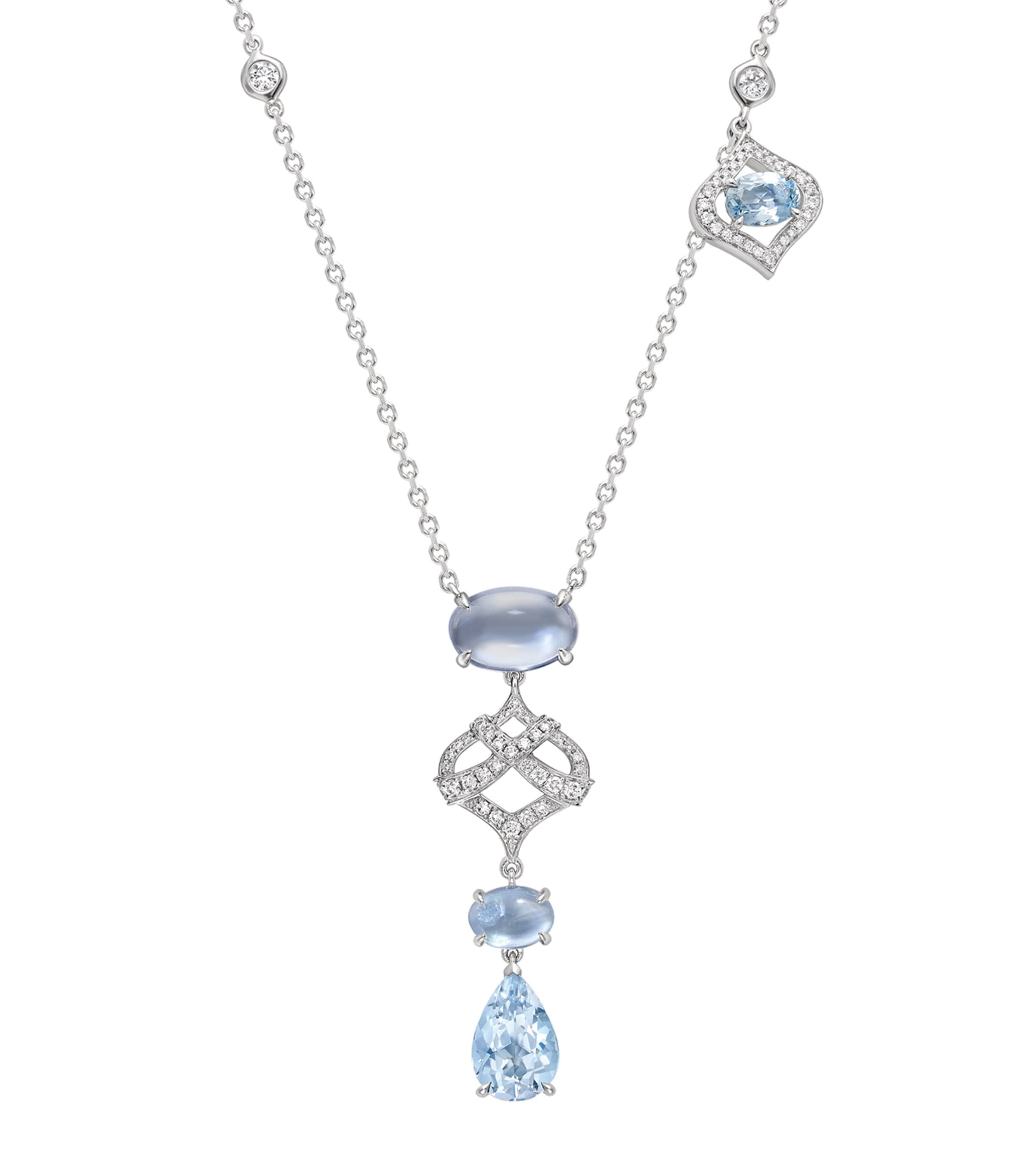 White Gold, Aquamarine and Diamond Woodland Necklace