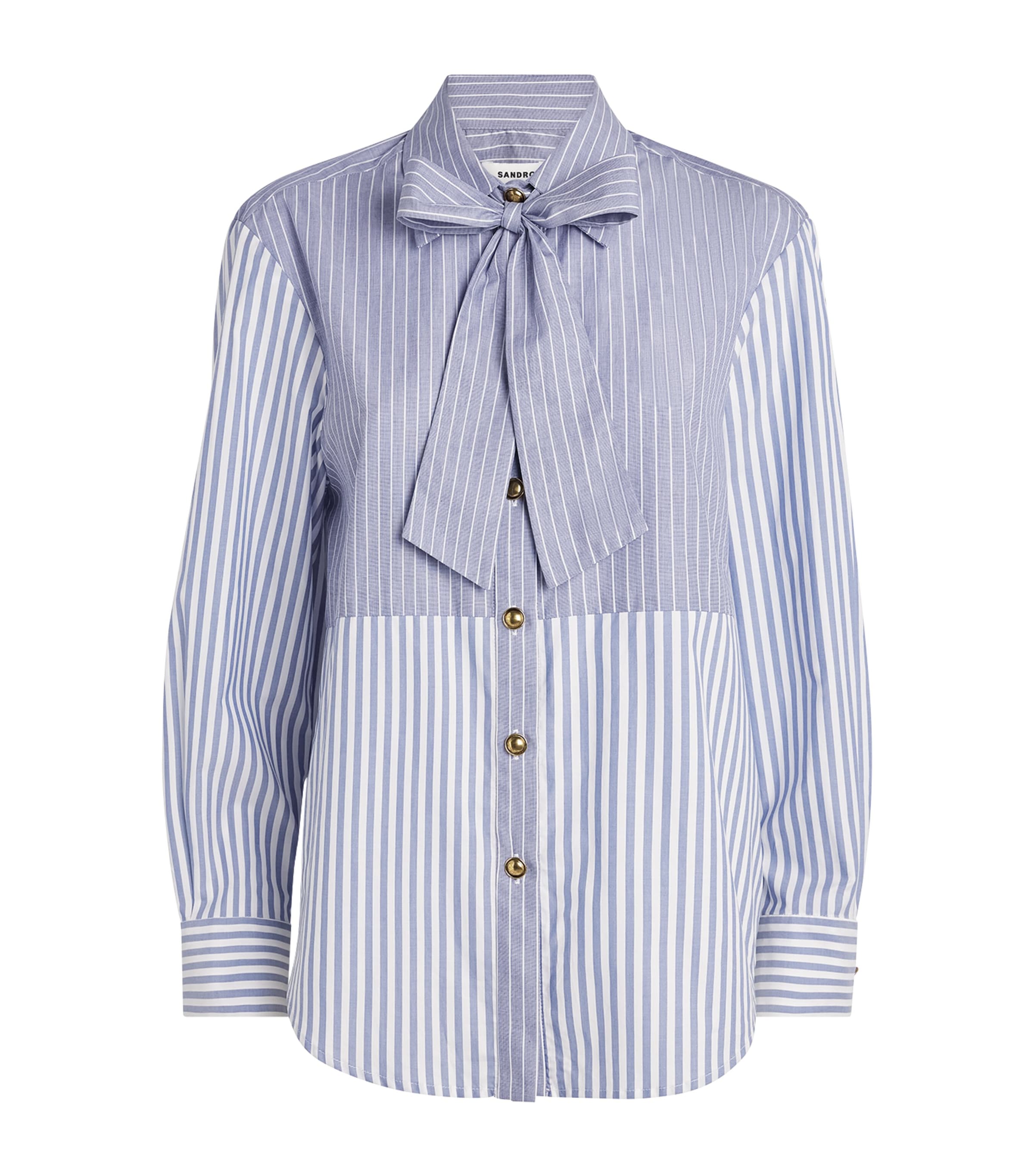 Sandro Paris Womens Cotton Stripe Shirt Blu / White