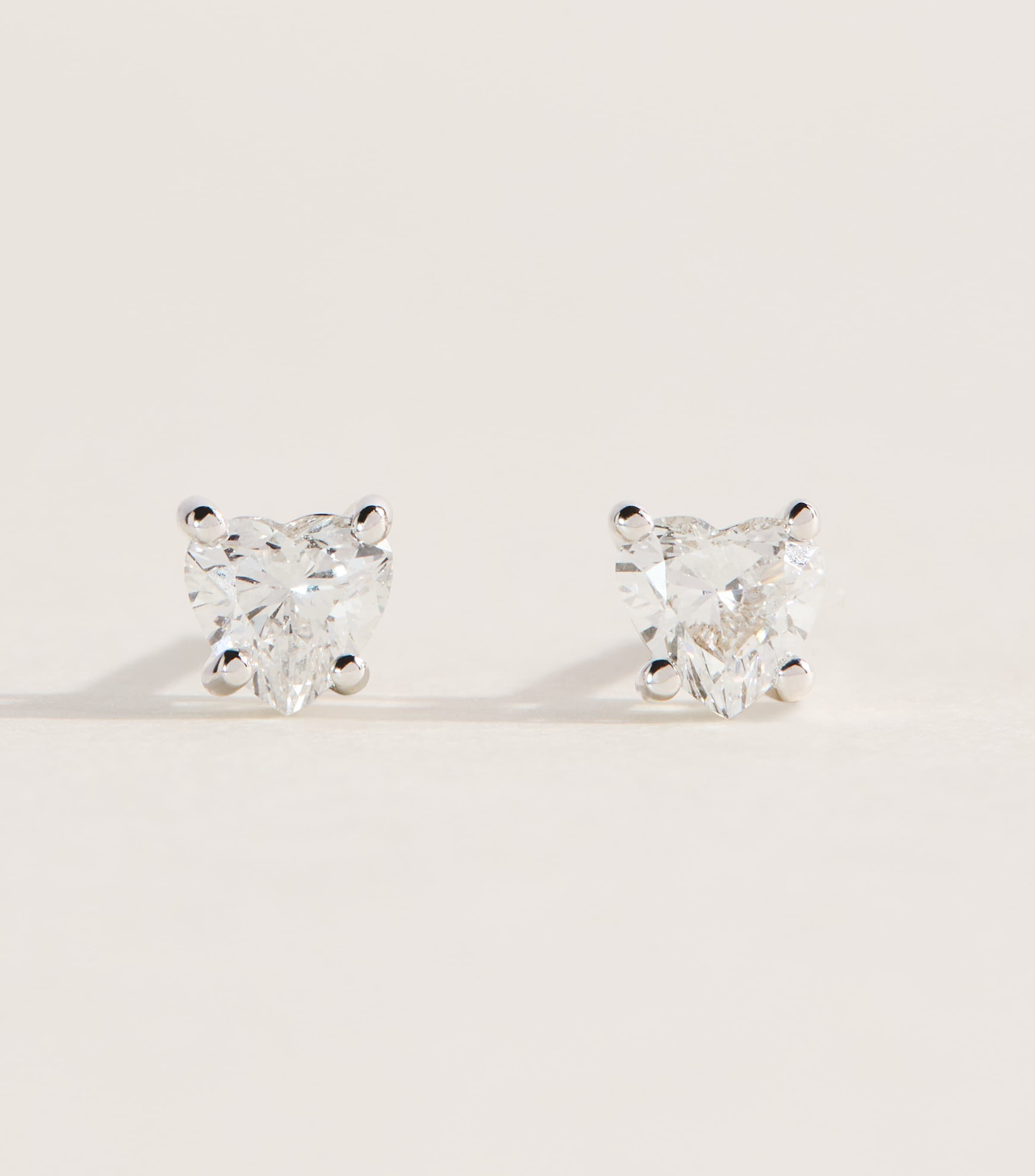 Harrods White Gold and Diamond Heart Stud Earrings White Gold