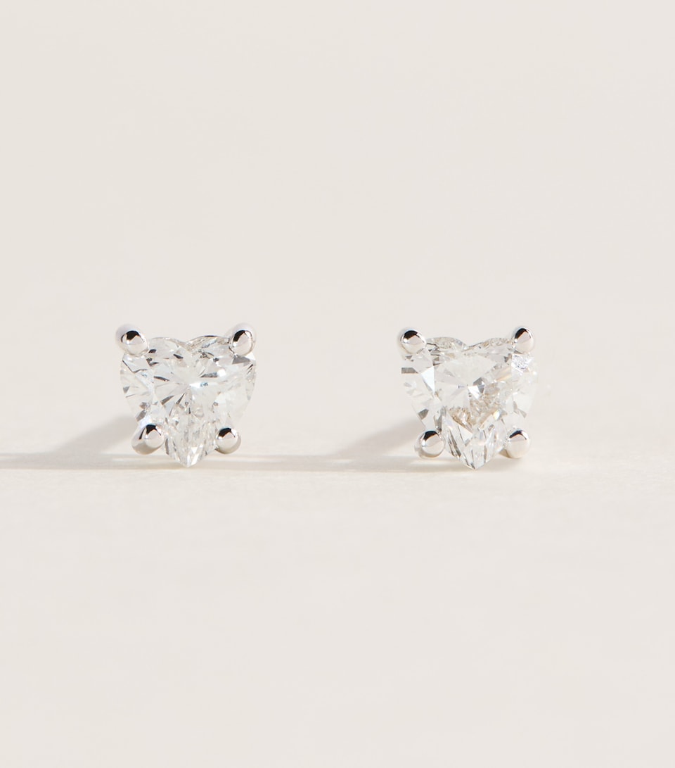 Harrods White Gold and Diamond Heart Stud Earrings White Gold
