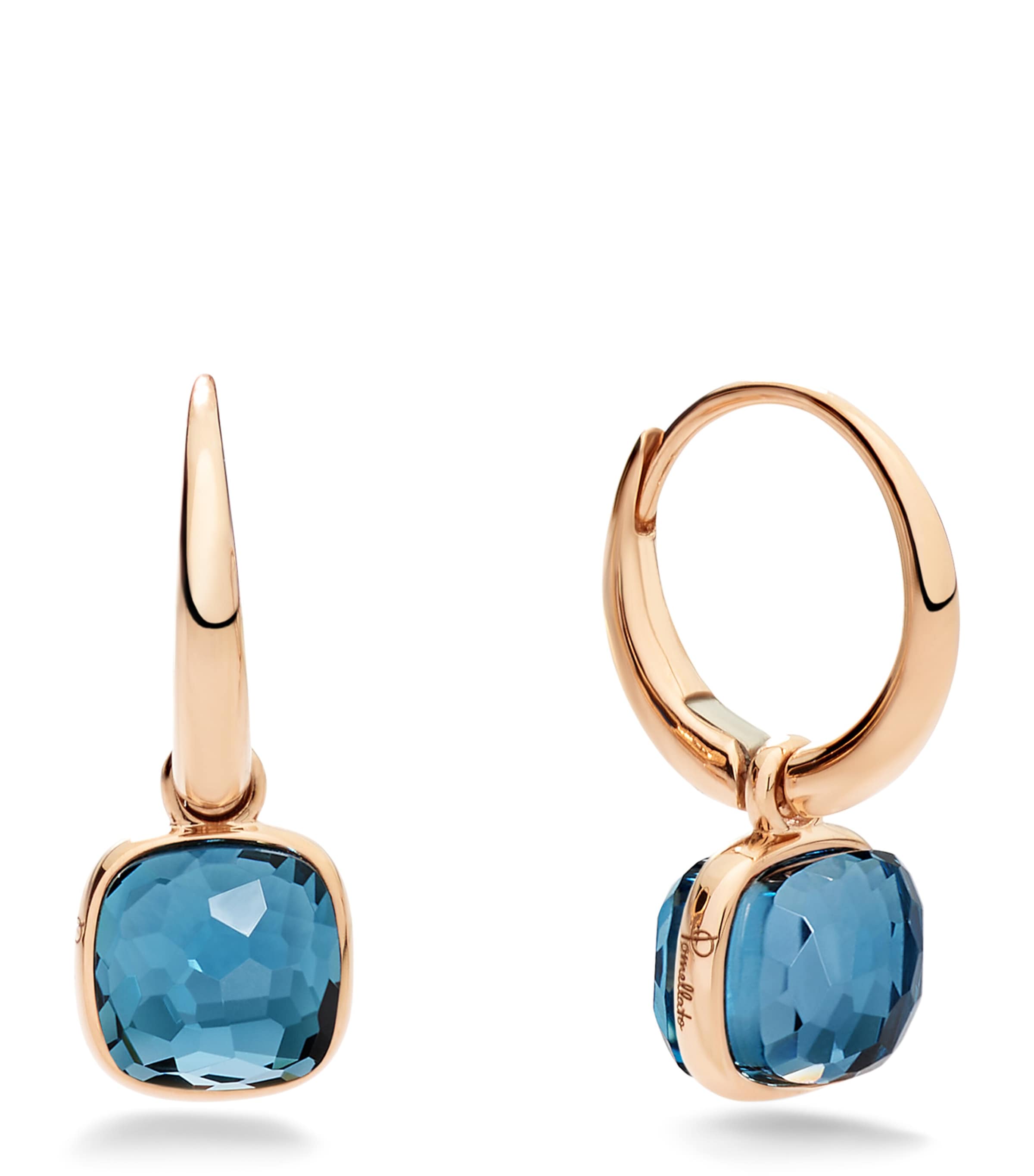 Pomellato Rose Gold and Blue Topaz Nudo Earrings