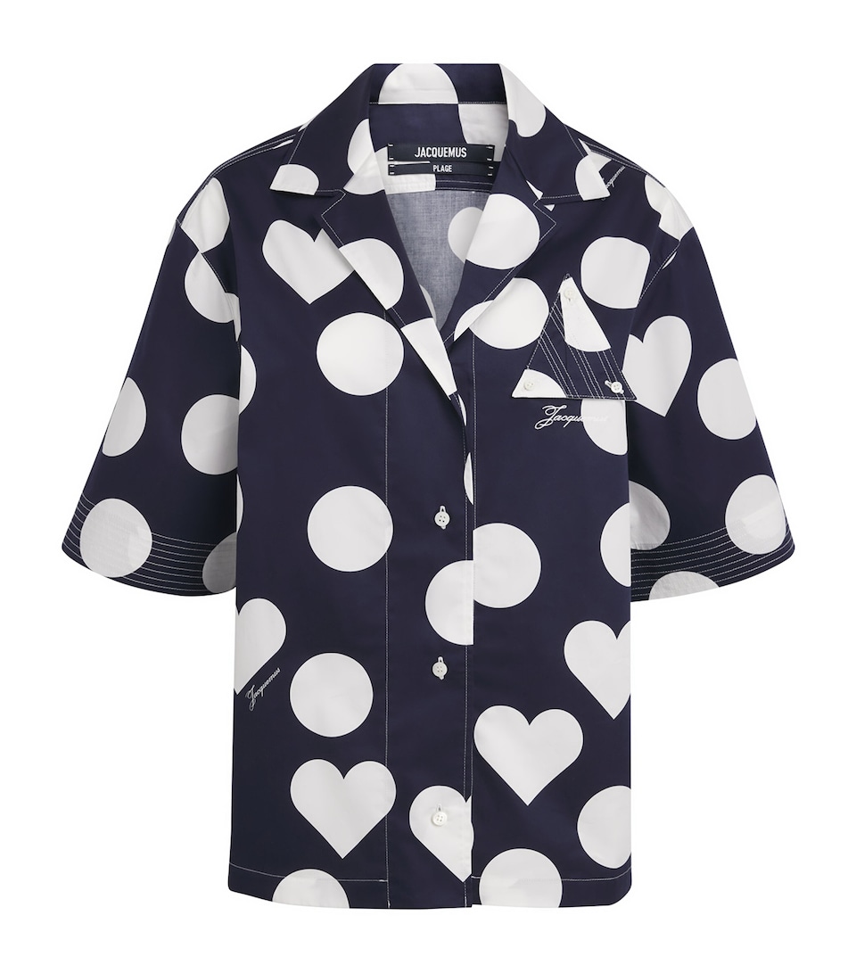 Jacquemus Womens Cotton Polka Dot Marin Shirt Dots Heart Navy