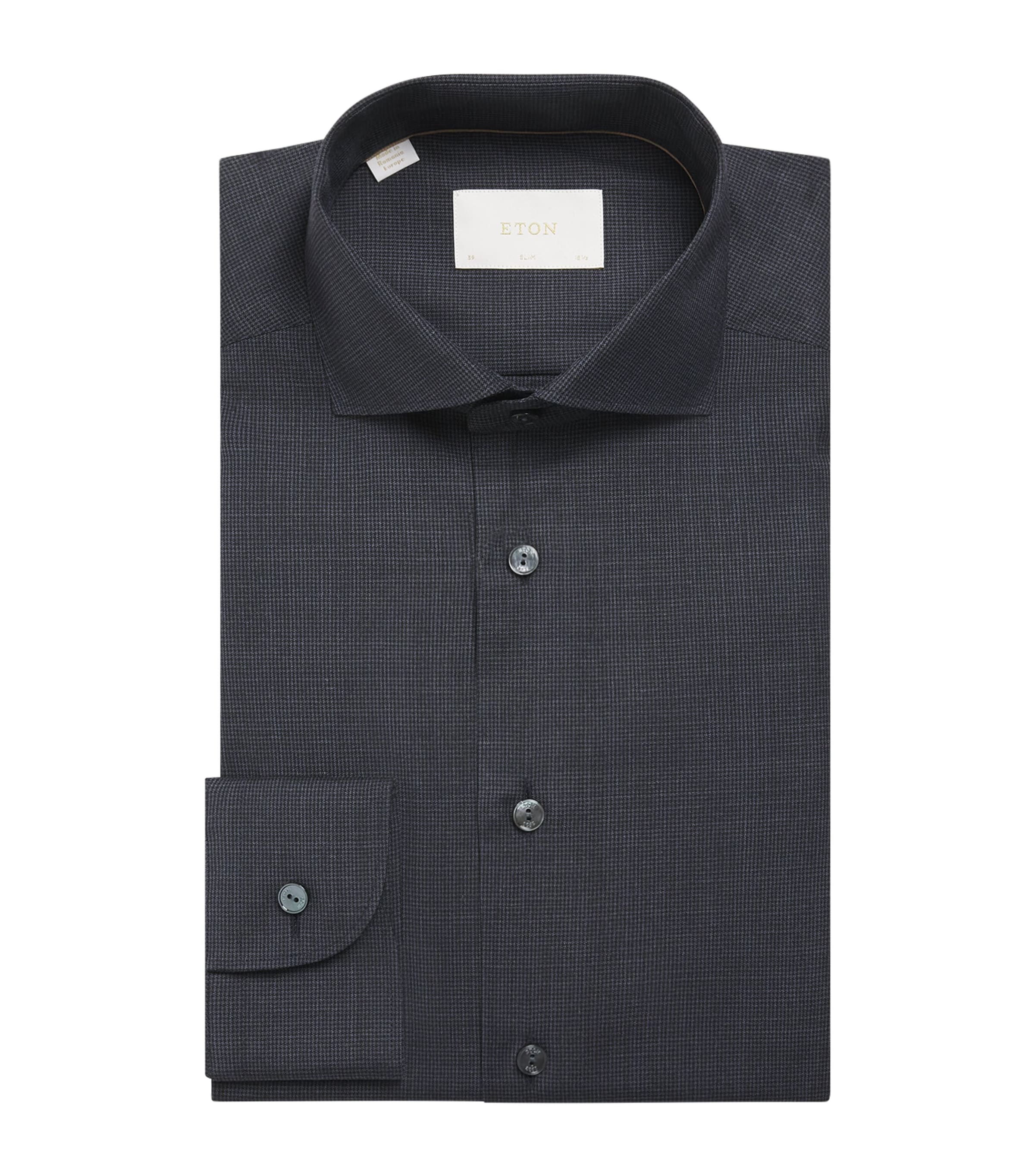 Eton Mens Merino Wool Houndstooth Shirt Navy Blue