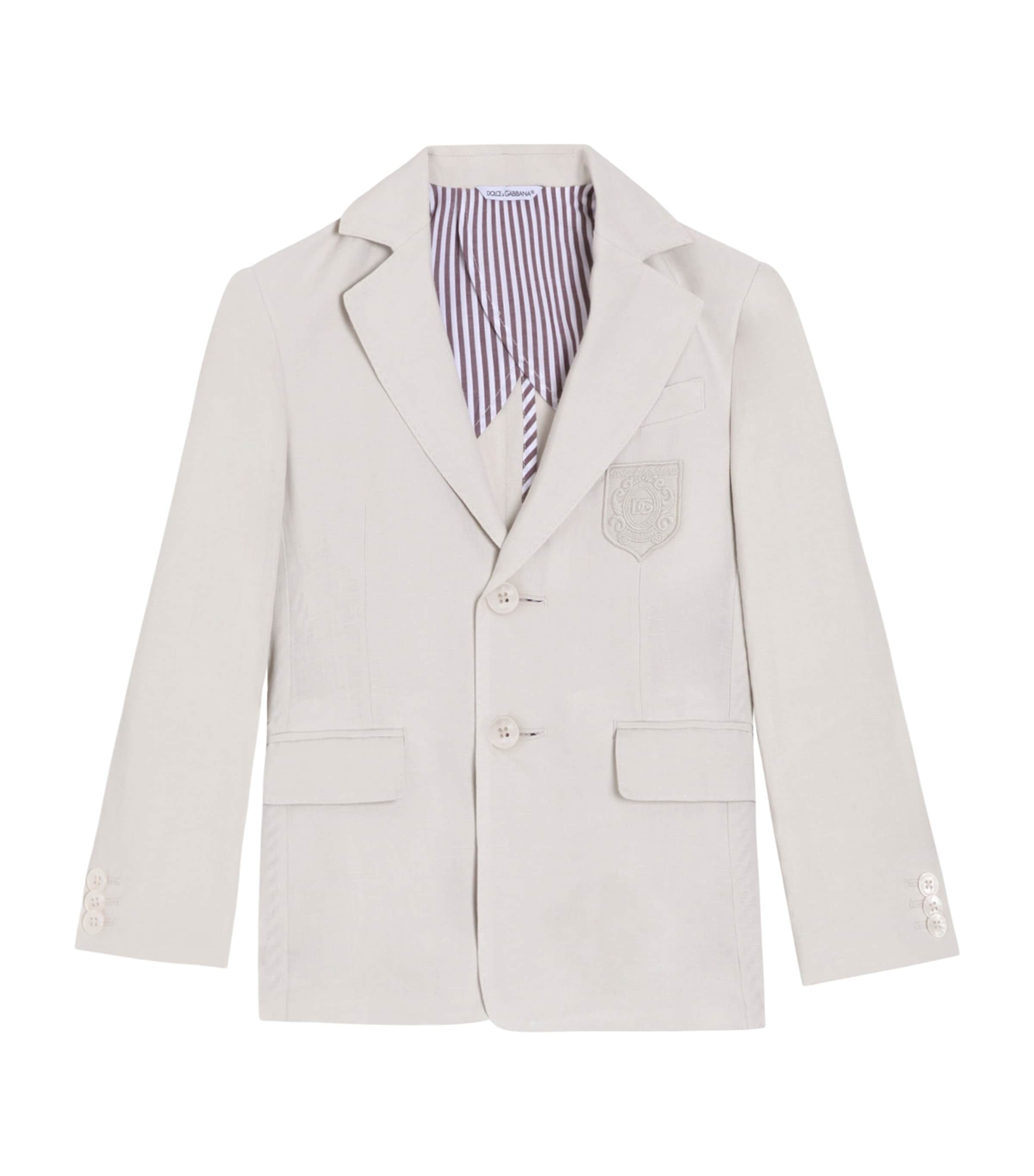 Dolce&Gabbana Kids Linen Crest Blazer (8-14 Years) Beige