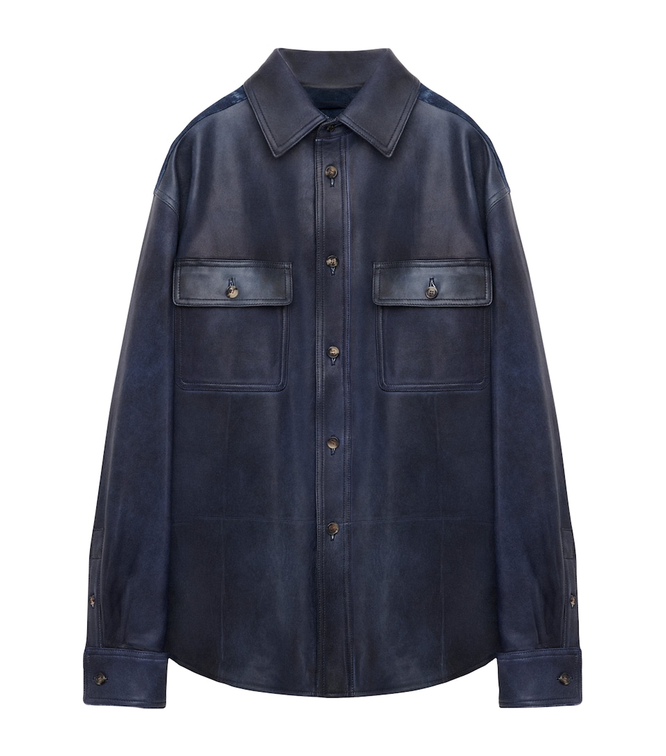 Leather Denim-Back Overshirt