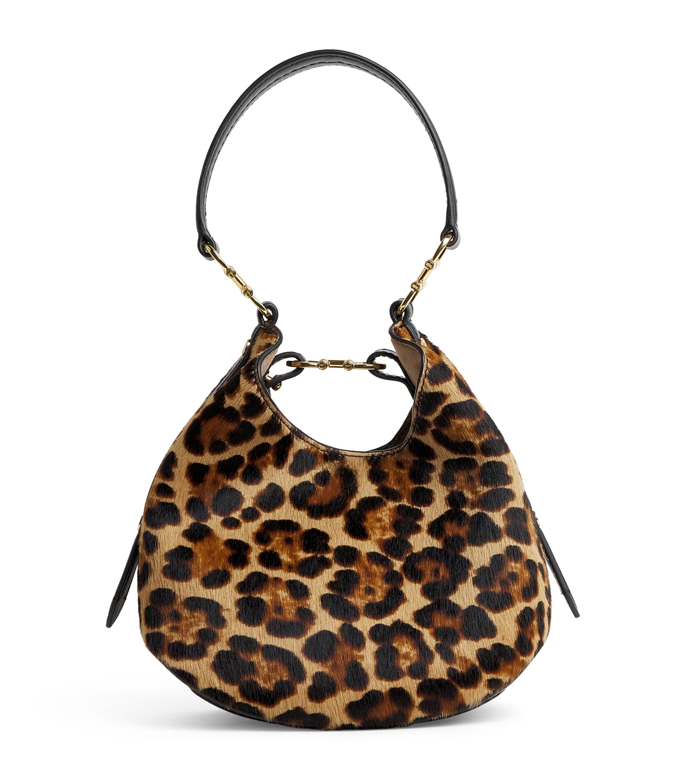 Harrods Small Pony Leopard Penny Shoulder Bag Black