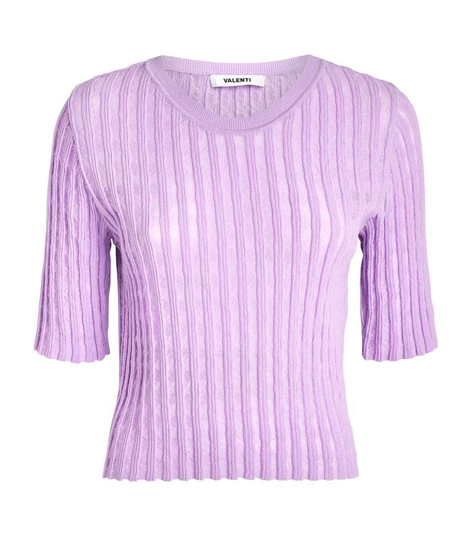 VALENTI Womens Organic Cotton-Blend Knit Ibiza T-Shirt Lilac