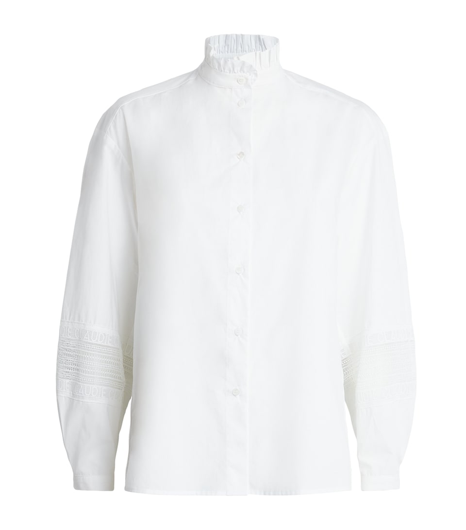 Claudie Pierlot Womens Cotton Broderie Anglaise-Trim Shirt White
