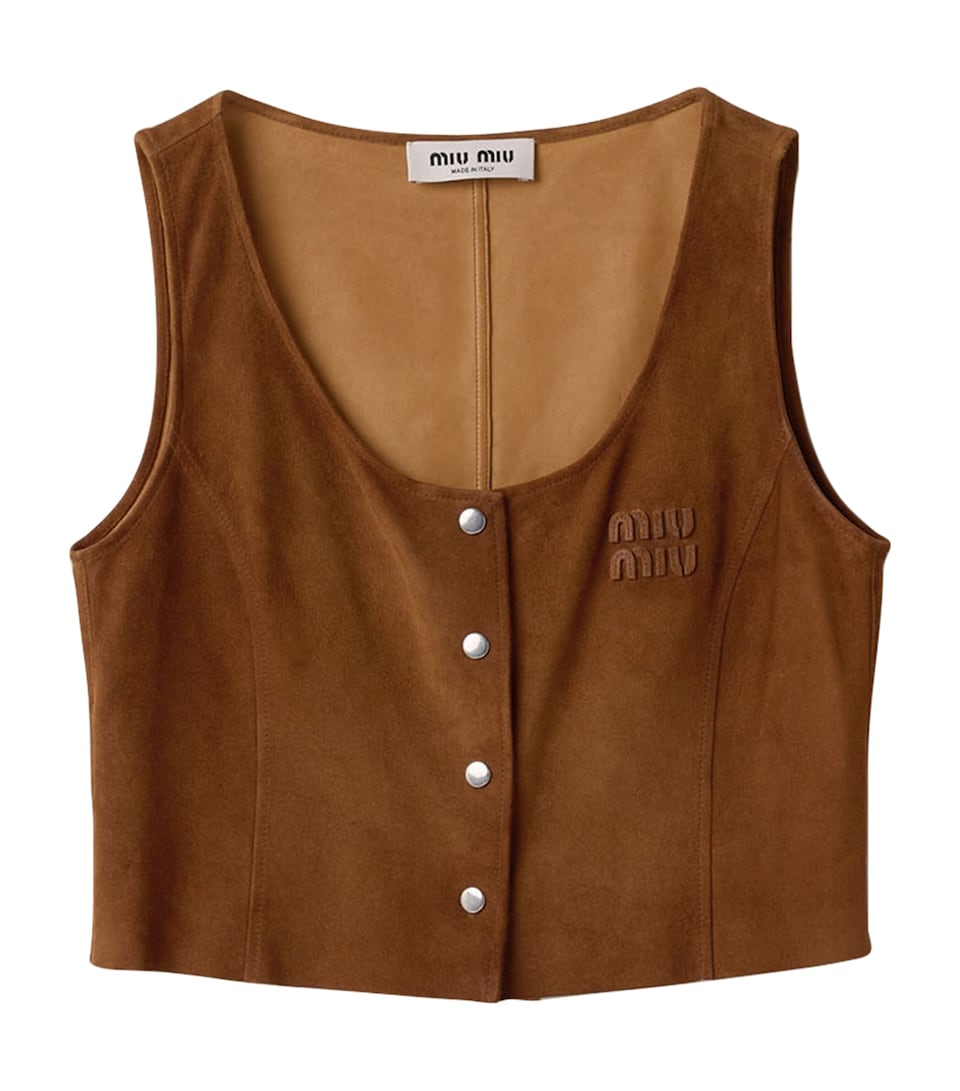 Miu Miu Womens Waxed Suede Cropped Top Brown